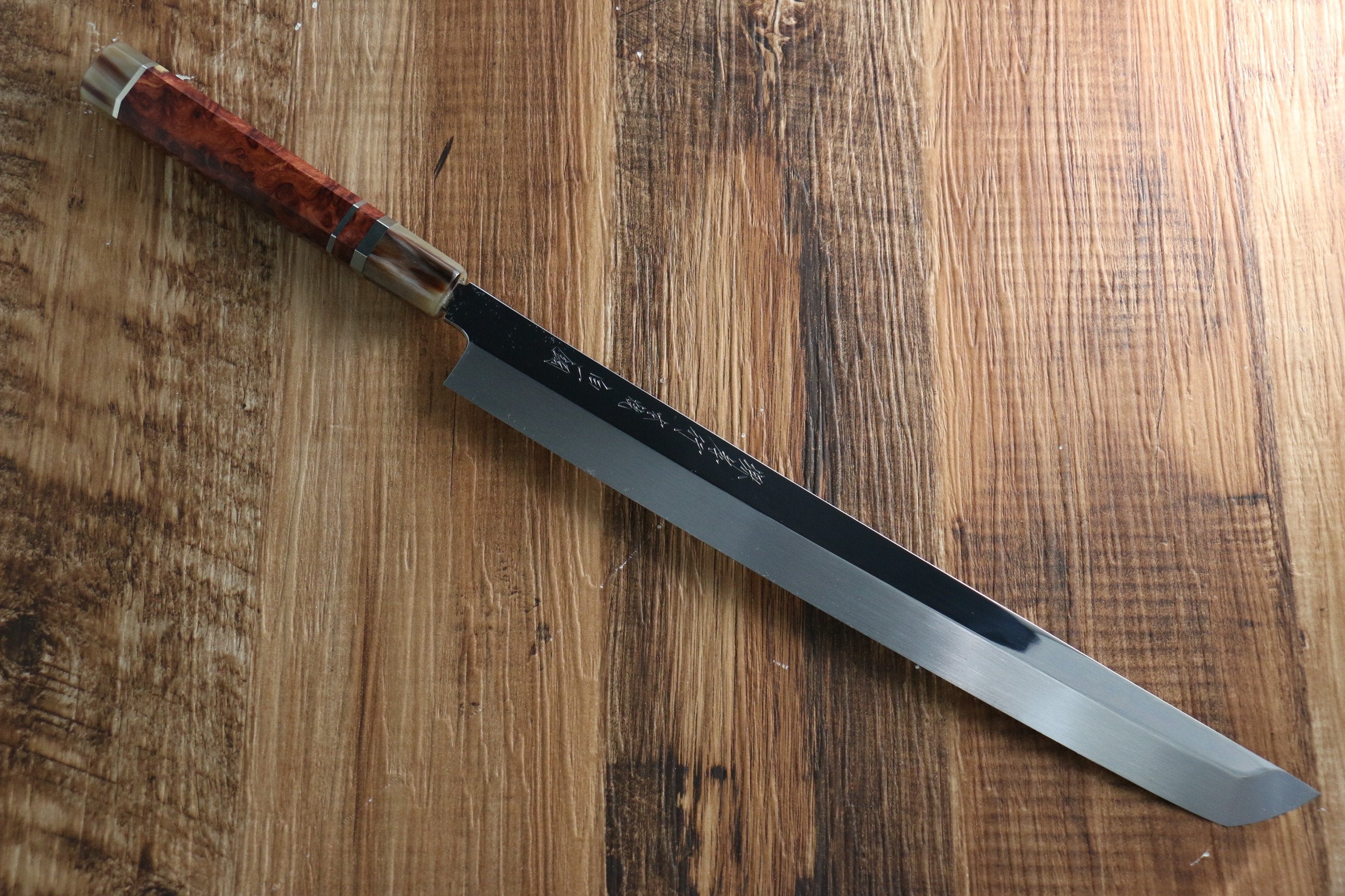 堺 孝行 本燒 白鋼一號 鏡面處理 先丸蛸引 330mm 金漆塗握把 - 清助刃物