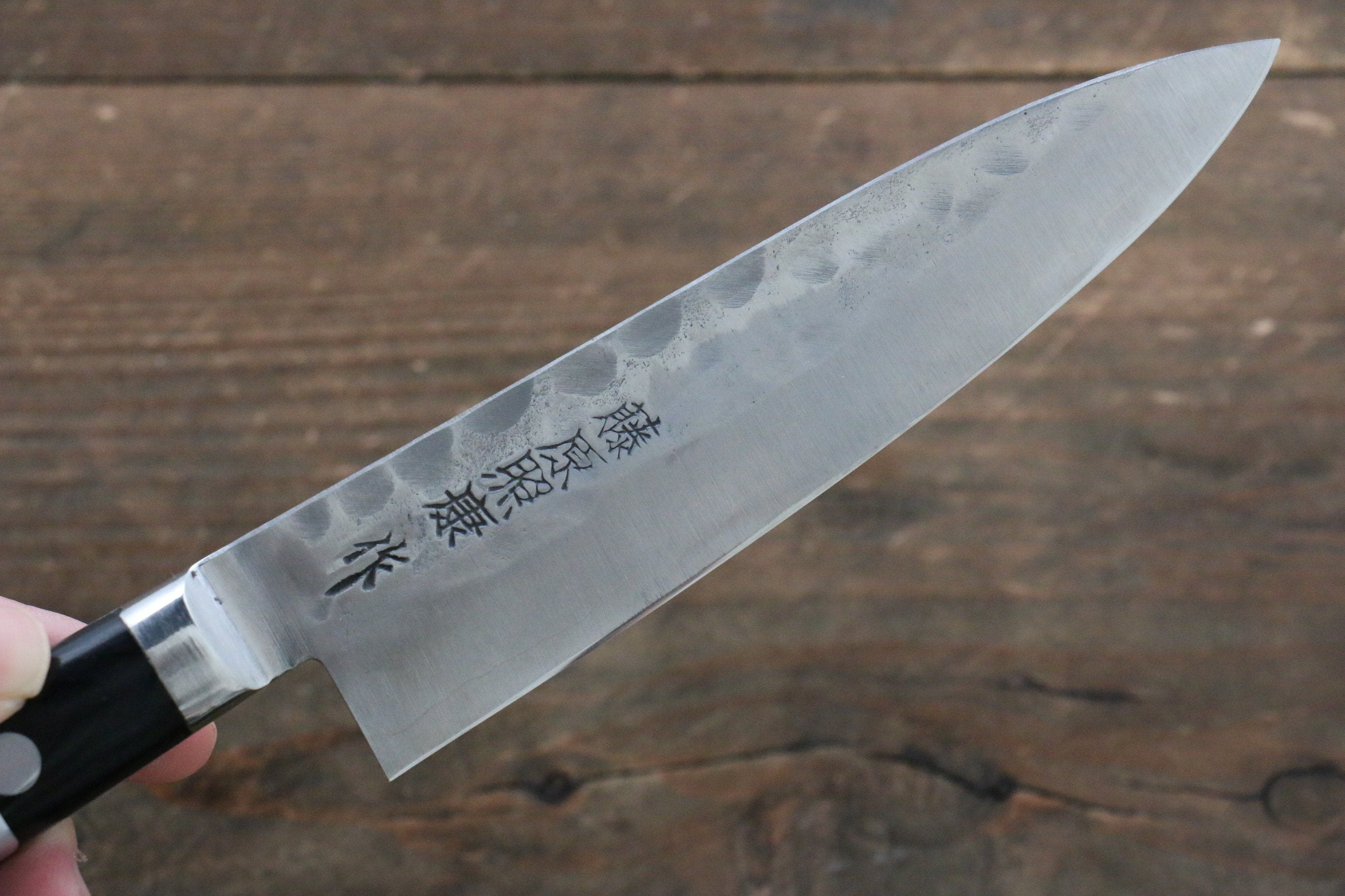 藤原 照康 幻之名刀 白鋼一號 梨地 鎚目 多用途小刀 130mm 黒合成木握把 - 清助刃物