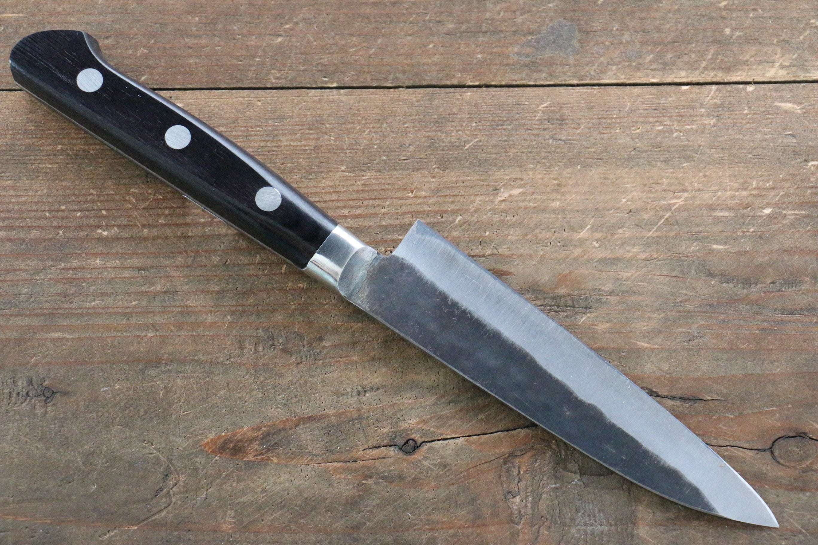藤原 照康 傳家寶刀 超級青鋼 黑打 多用途小刀 120mm 黒合成木握把 - 清助刃物