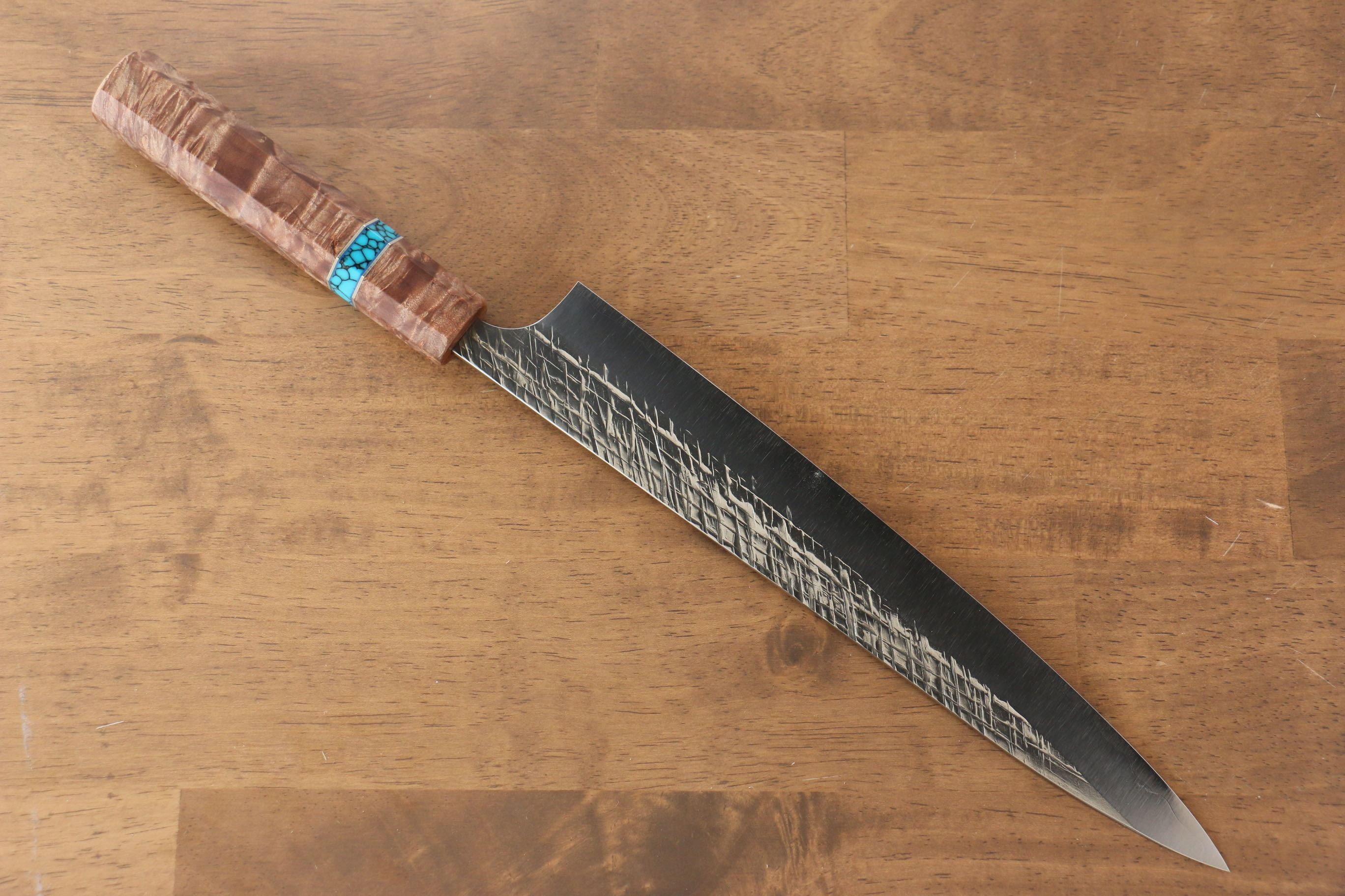 黑崎 優 雷神 特殊鈷合金 鎚目 筋引 240mm 楓木(木目色帶土耳其石環型設計) 握把 - 清助刃物
