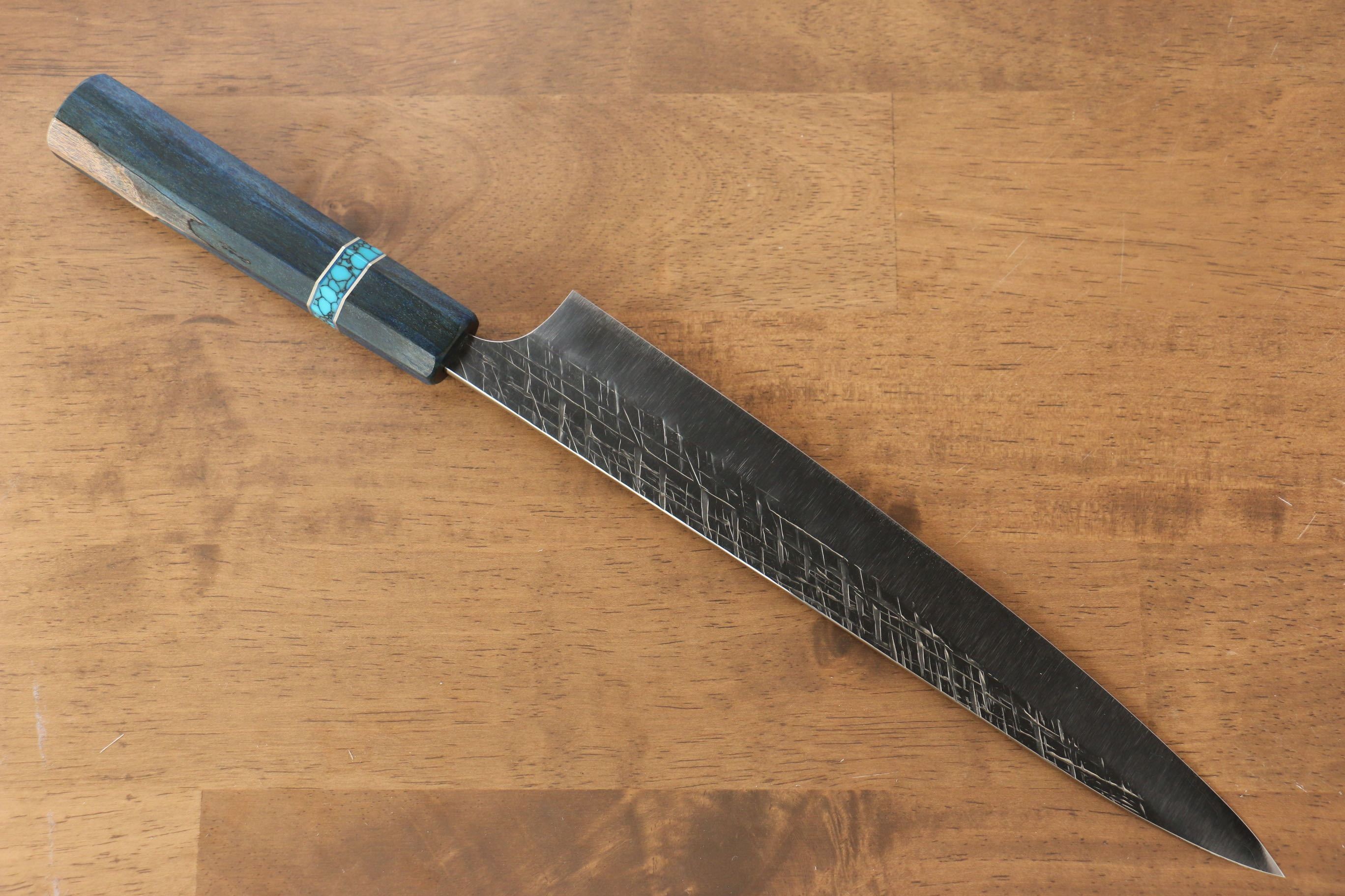黑崎 優 雷神 特殊鈷合金 鎚目 筋引 240mm 楓木(青色帶土耳其石環型設計) 握把 - 清助刃物