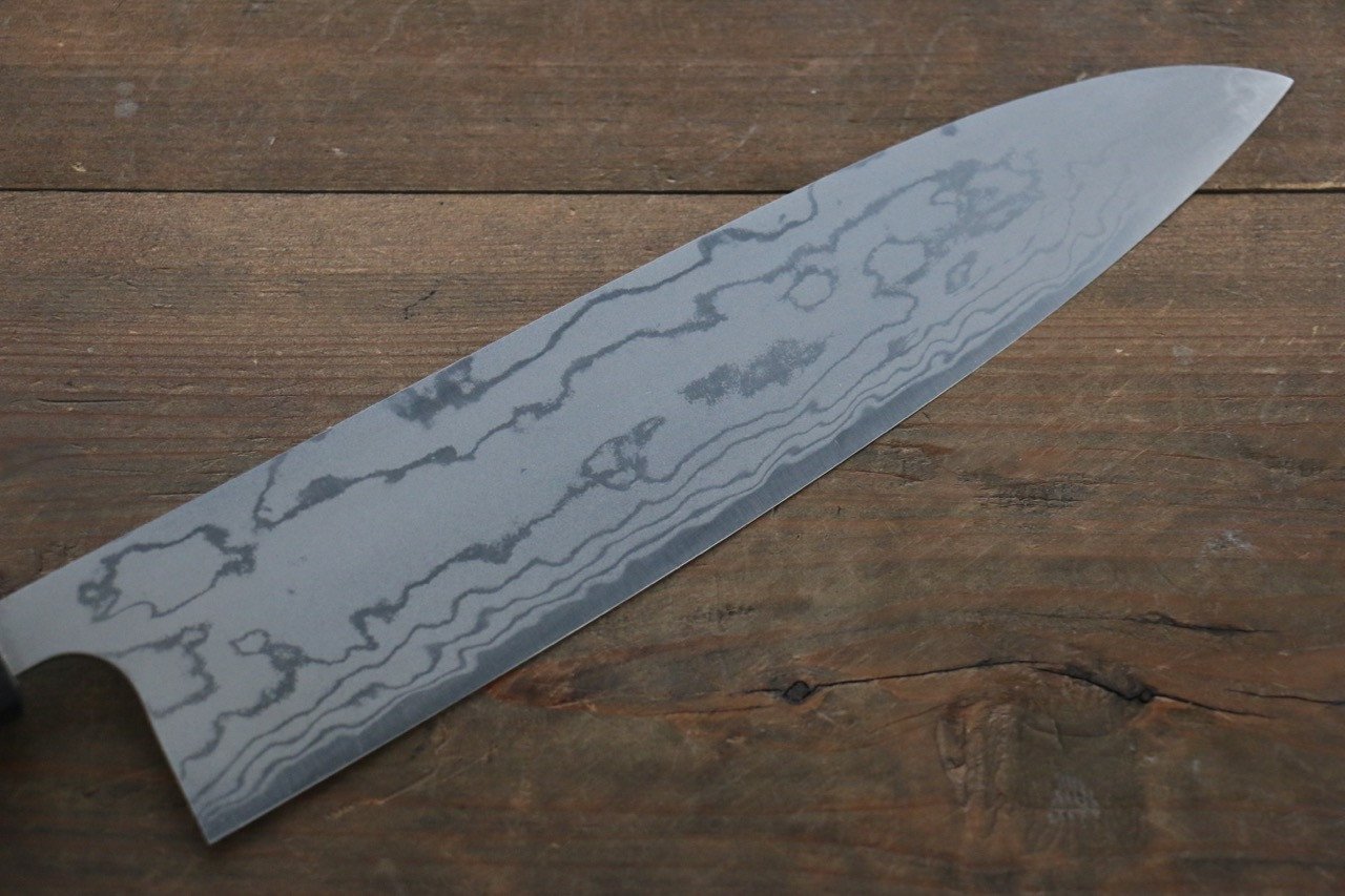 尾形 峻吾 白鋼二號 大馬士革紋 打磨處理 牛刀 240mm 紫檀木 握把 - 清助刃物