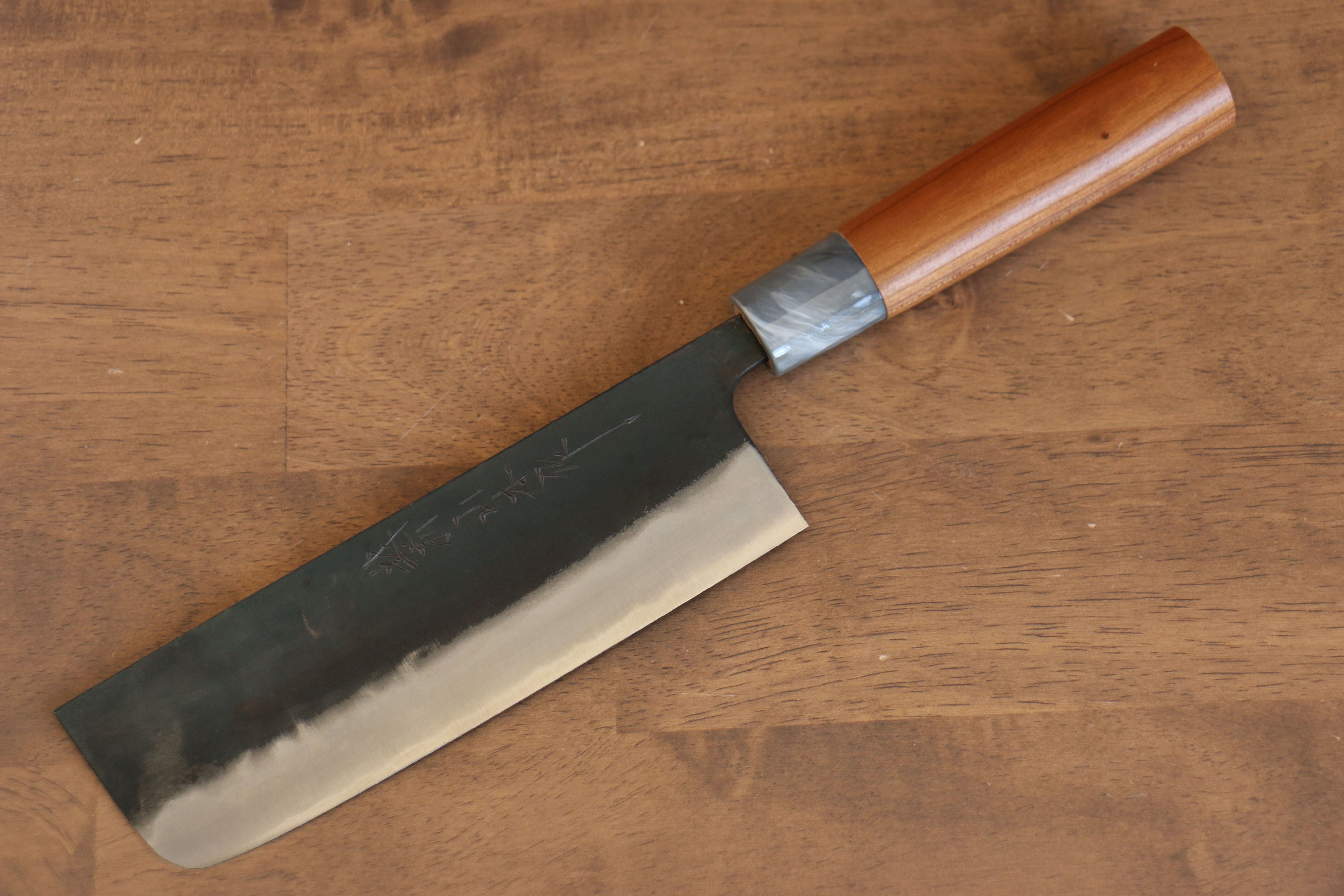 山本 直 白鋼 黑打 菜切 165mm 櫻桃木 握把 - 清助刃物
