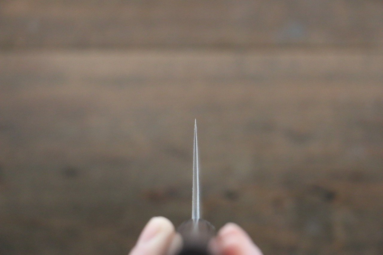 尾形 峻吾 白鋼二號 大馬士革紋 打磨處理 牛刀 240mm 紫檀木 握把 - 清助刃物