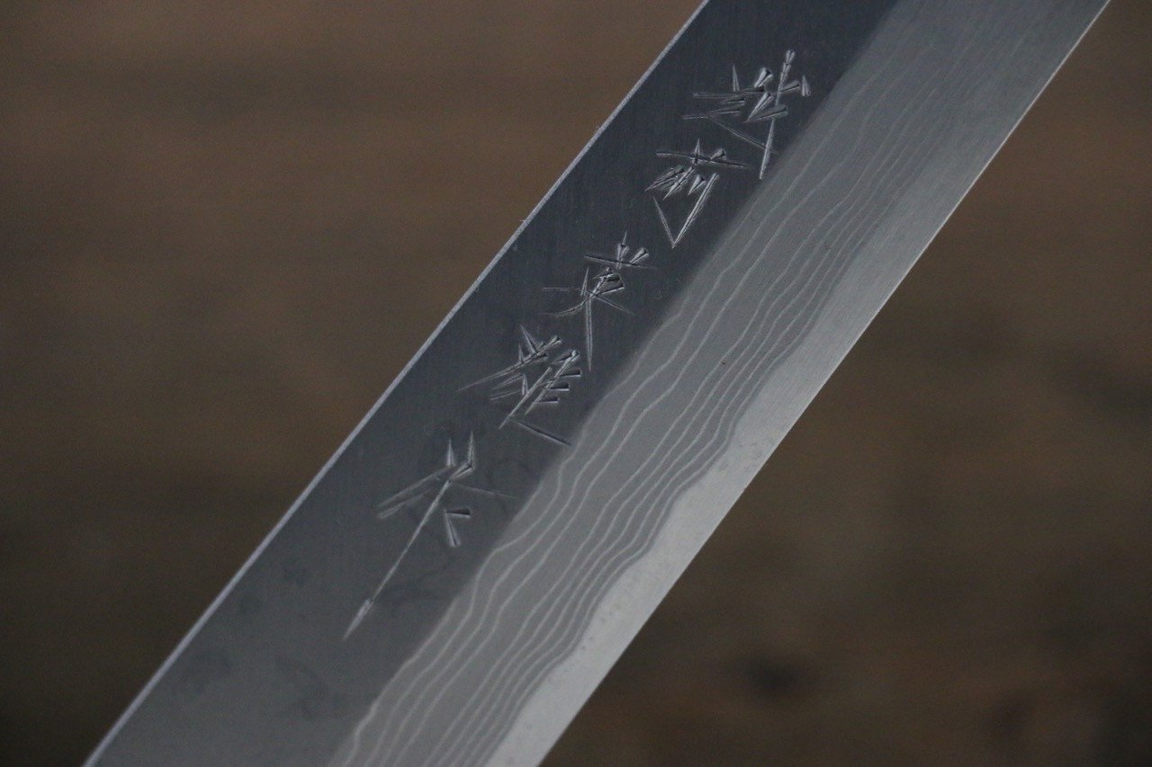 北岡 英雄 白鋼二號 大馬士革紋 柳刃 240mm 紫檀木握把 - 清助刃物