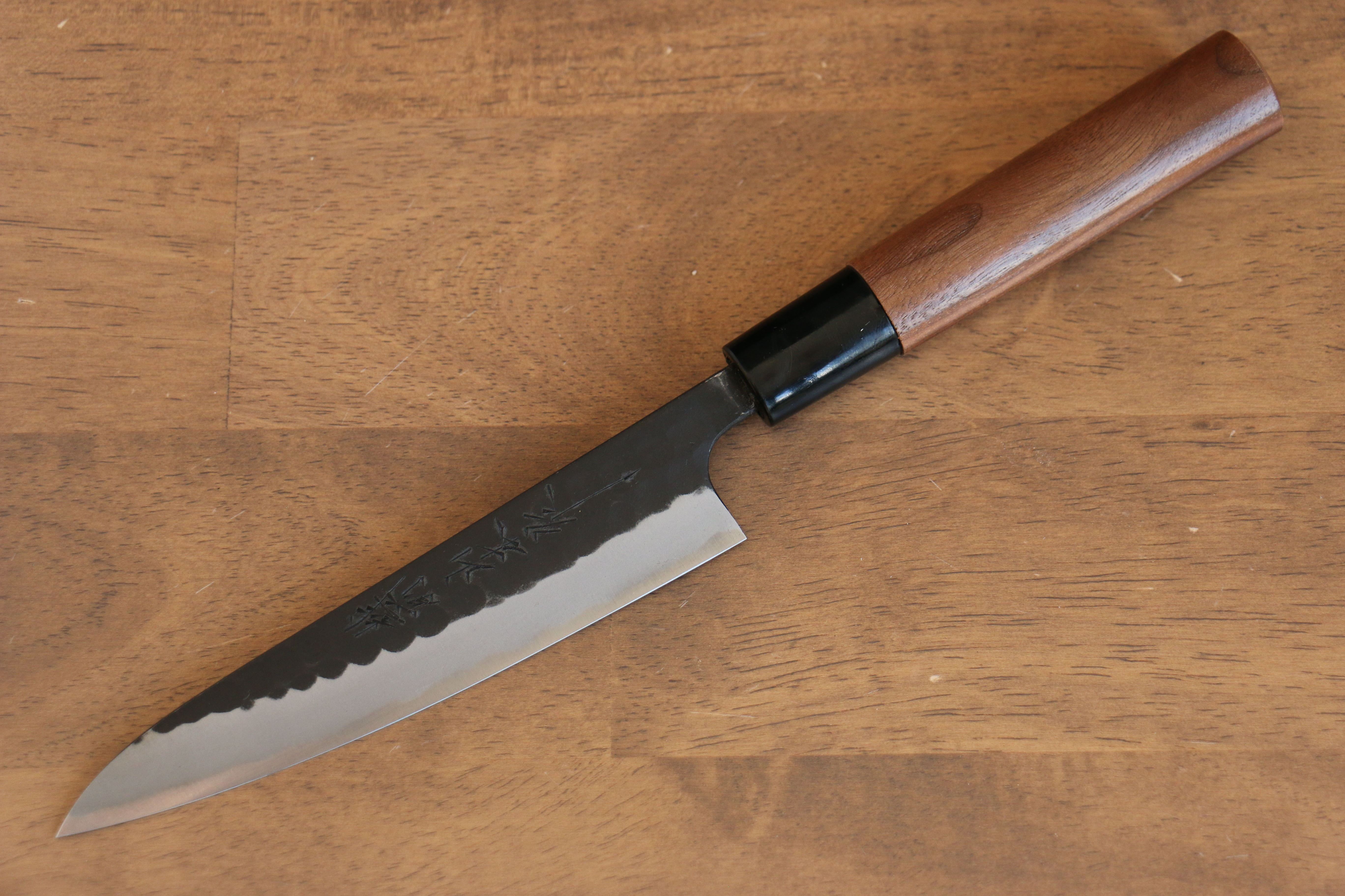 山本 直 青鋼 黑打 鎚目 (丸) 多用途小刀 140mm 核桃木 握把 - 清助刃物