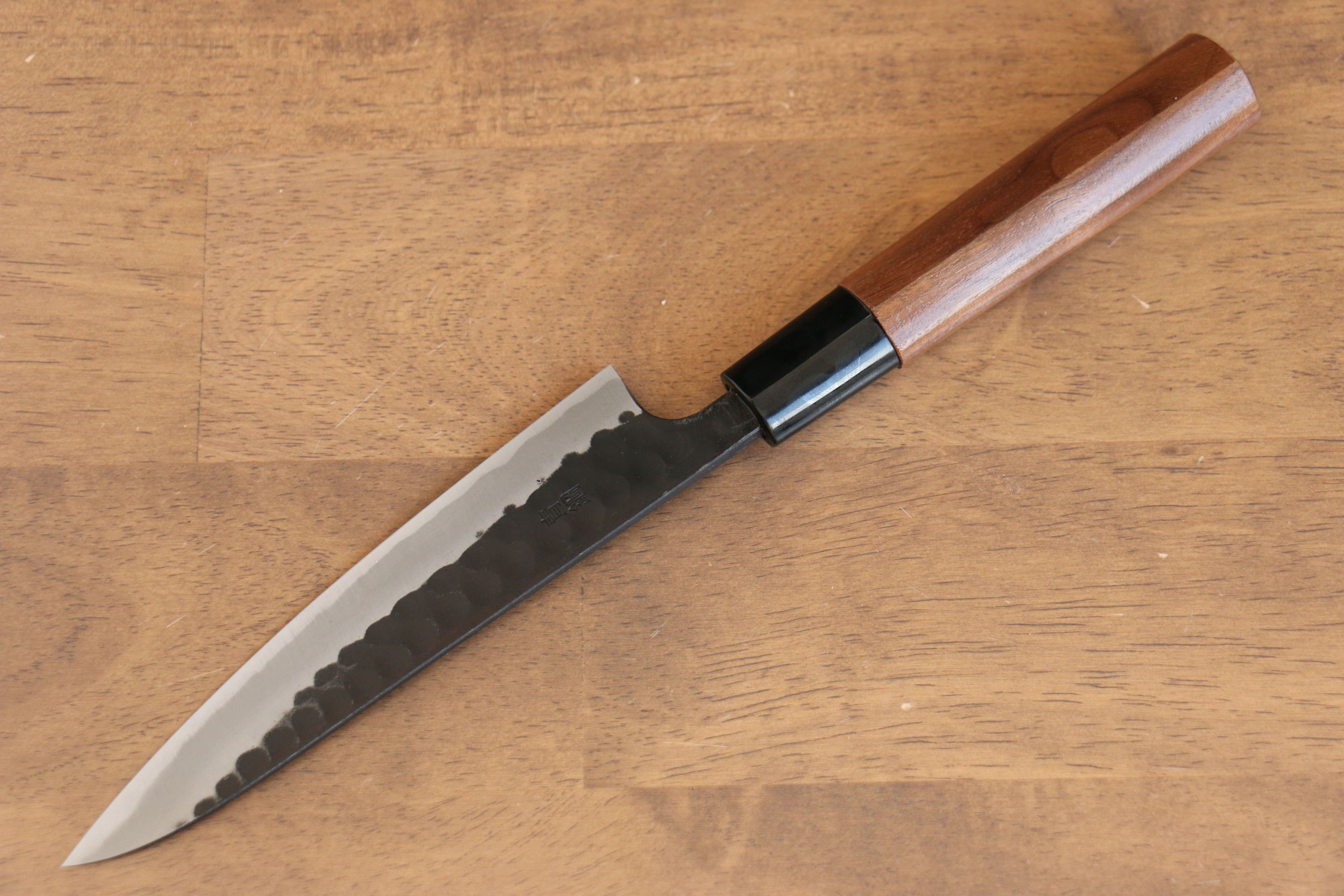 山本 直 青鋼 黑打 鎚目 (丸) 多用途小刀 140mm 核桃木 握把 - 清助刃物