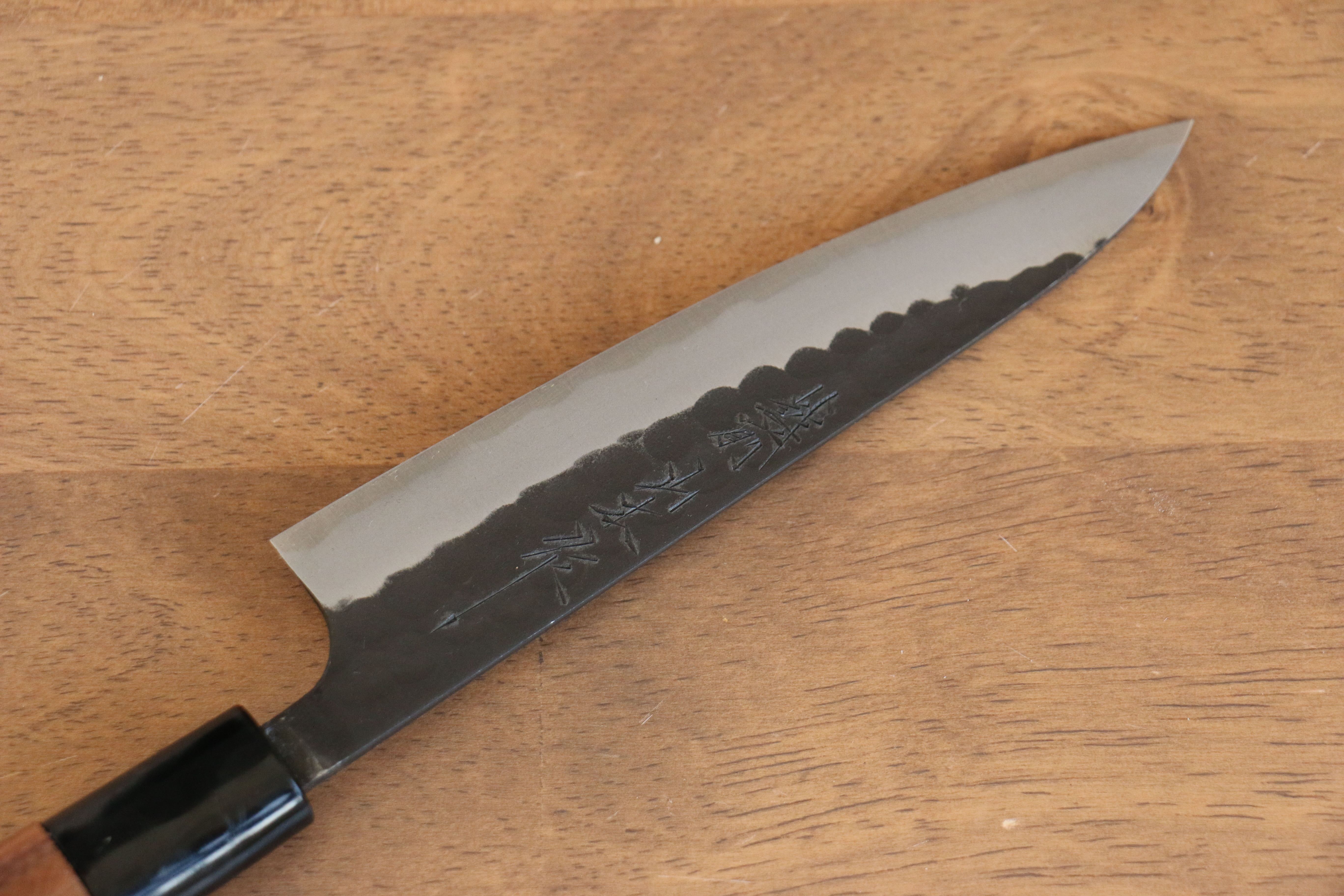 山本 直 青鋼 黑打 鎚目 (丸) 多用途小刀 140mm 核桃木 握把 - 清助刃物