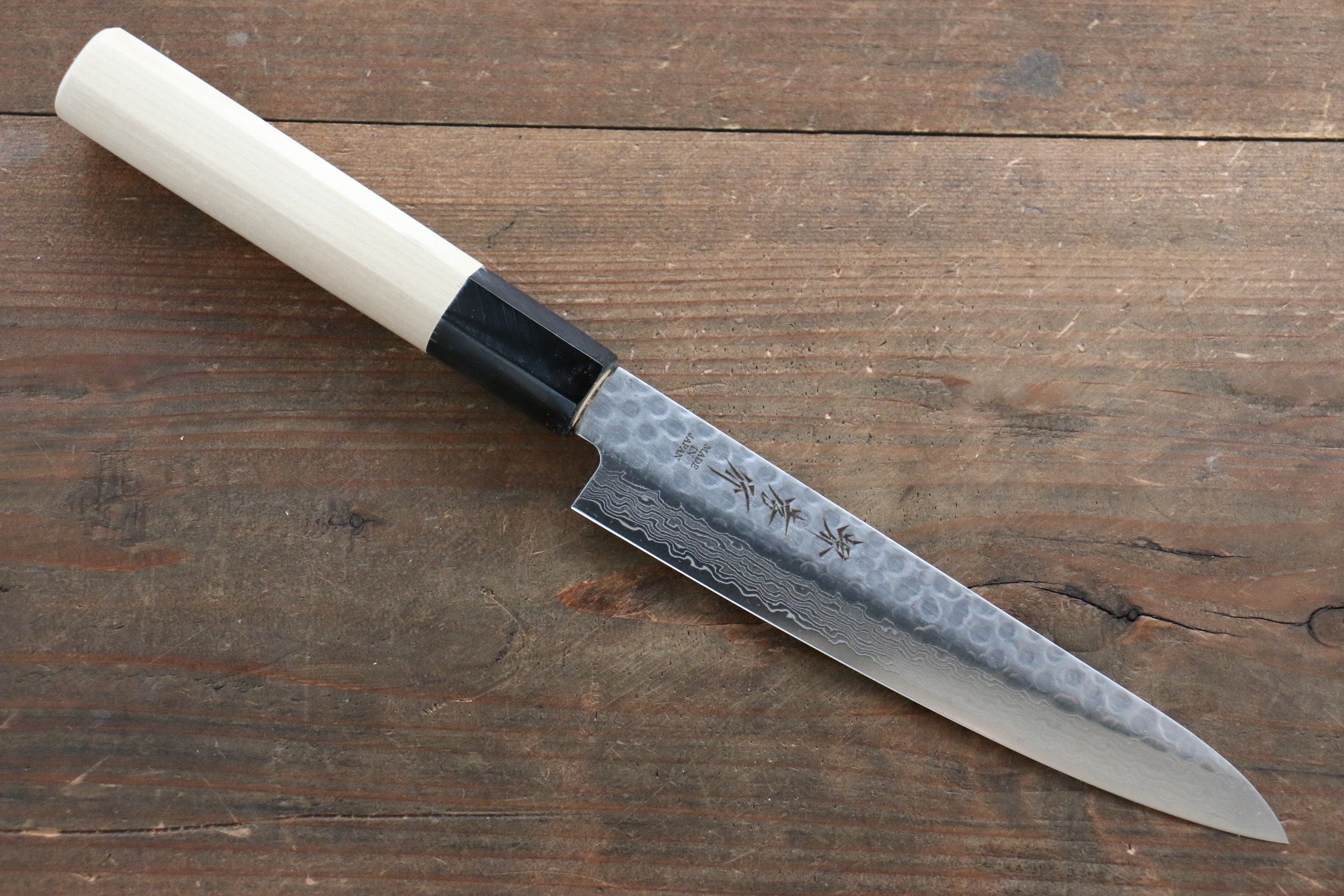 堺 孝行 AUS10 45層大馬士革紋 多用途小刀 150mm - 清助刃物