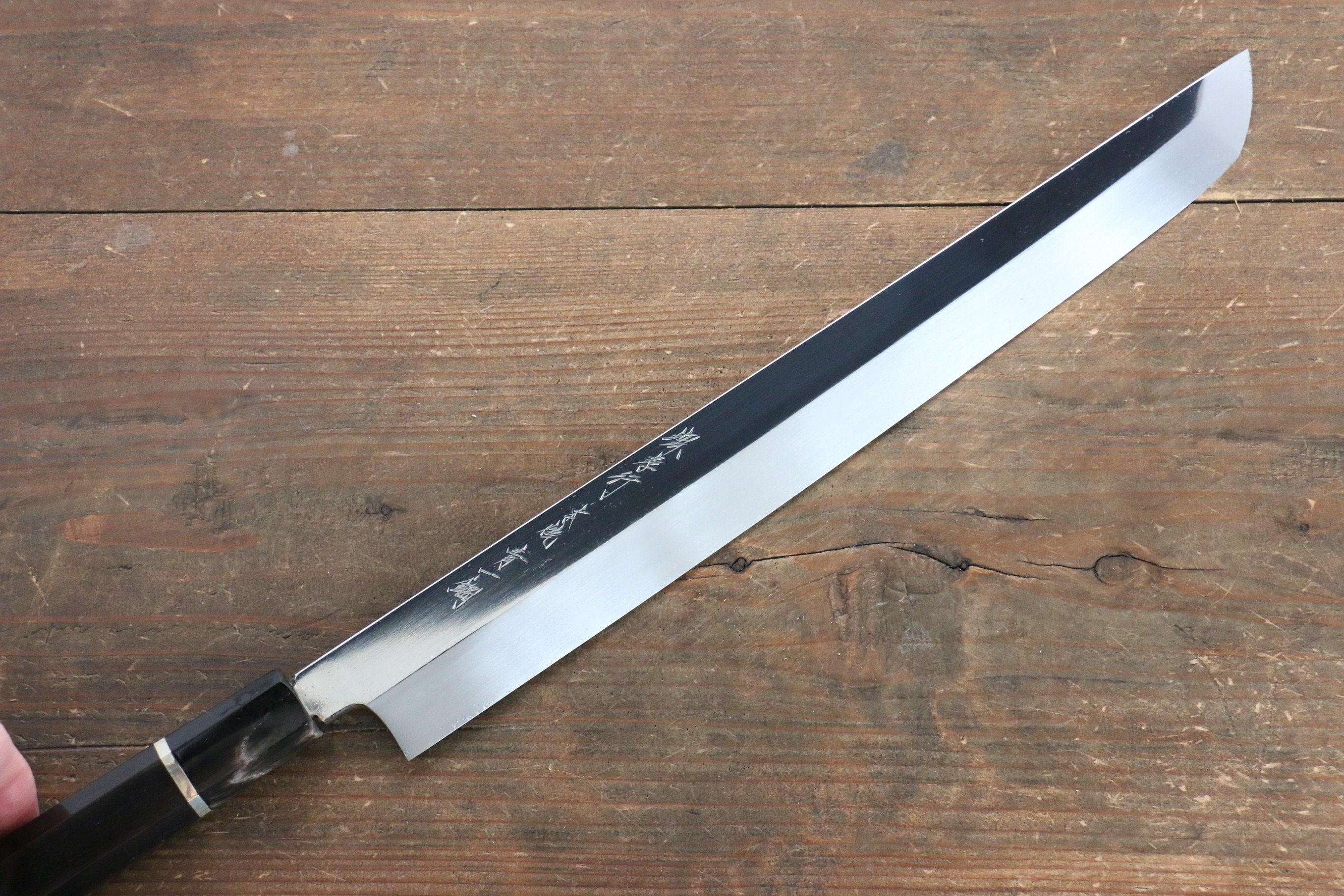 堺 孝行 本燒 青鋼一號 鏡面處理 先丸蛸引 300mm 黑檀(帶環型設計)握把 附刀鞘 - 清助刃物