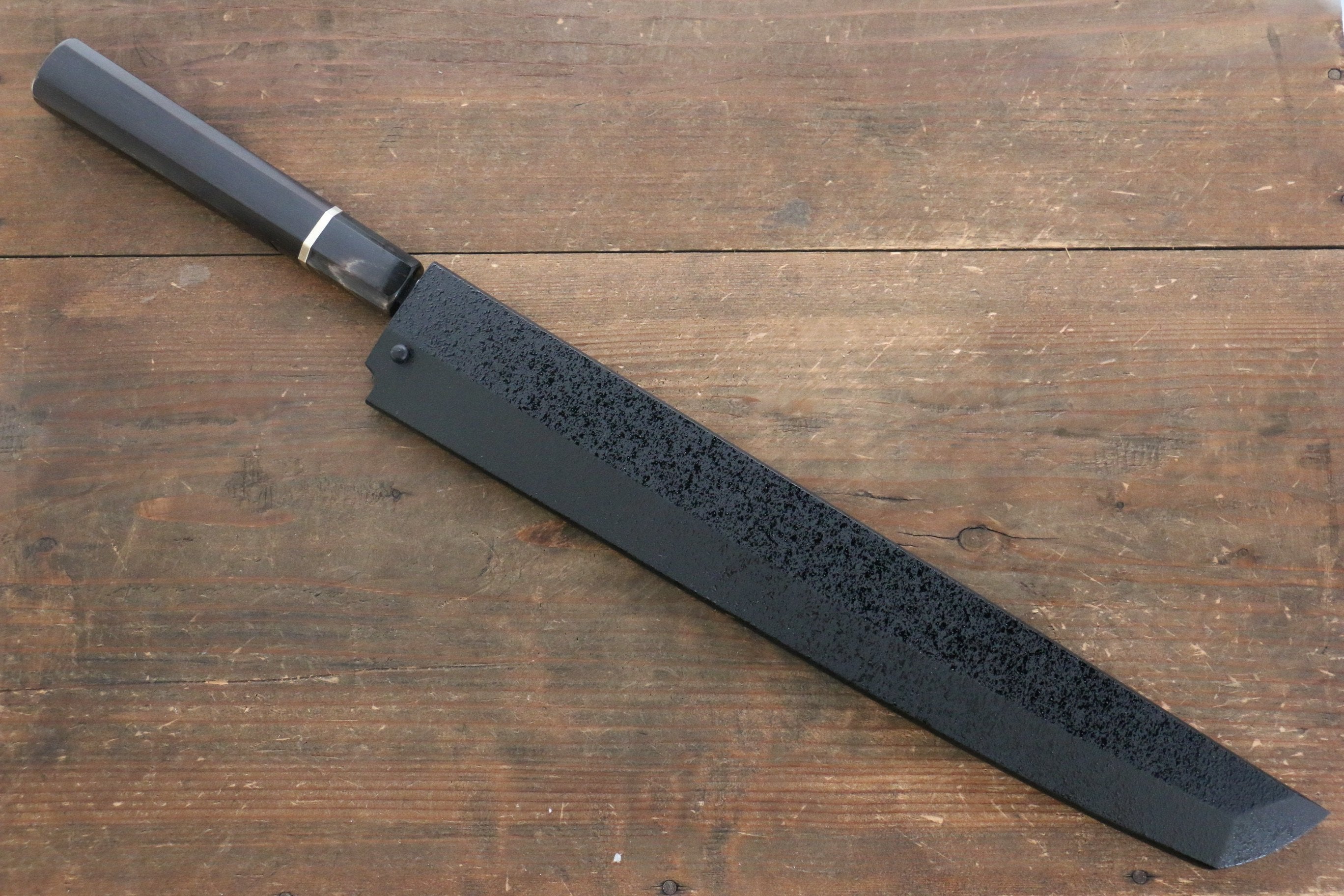 堺 孝行 本燒 青鋼一號 鏡面處理 先丸蛸引 300mm 黑檀(帶環型設計)握把 附刀鞘 - 清助刃物