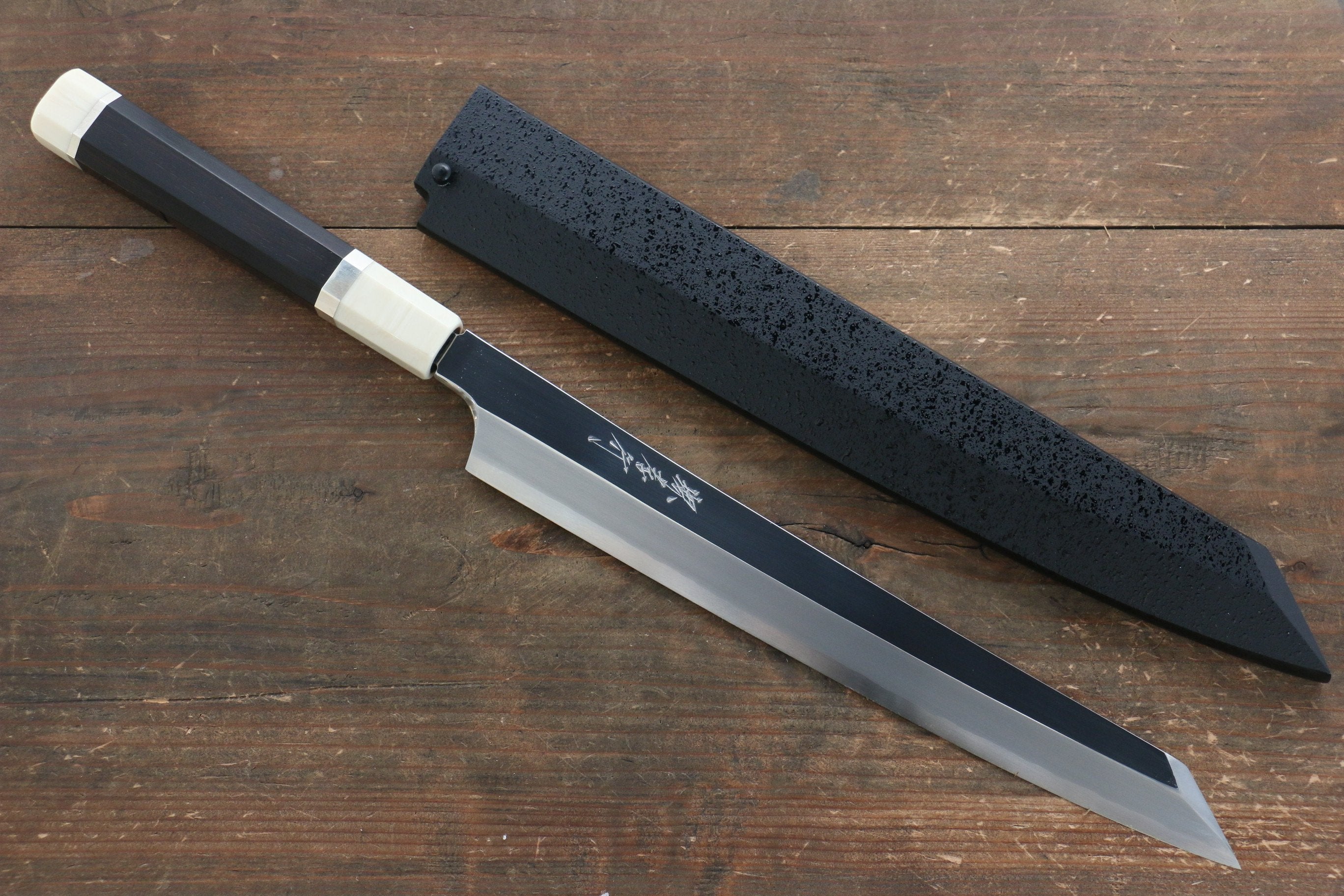 堺 孝行 飛燕 銀三鋼 鏡面處理 切付柳刃 270mm 黑檀(兩側帶環型設計)握把 附刀鞘 - 清助刃物