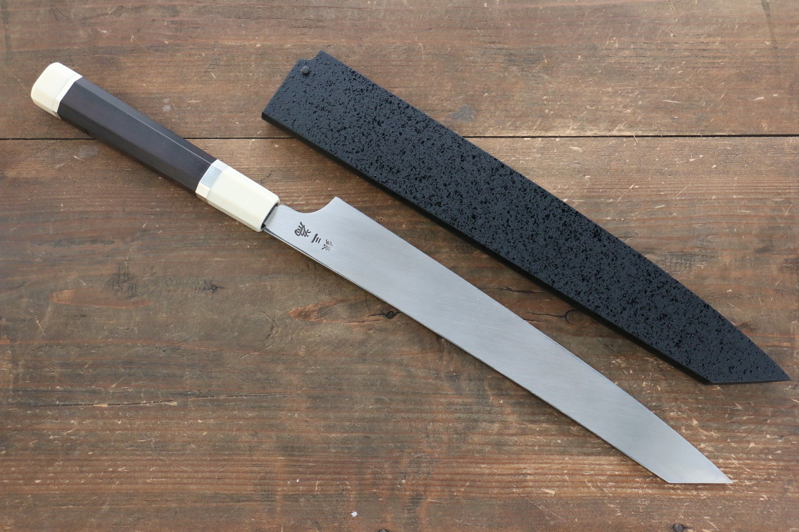 堺 孝行 飛燕 銀三鋼 鏡面處理 切付柳刃 300mm 黑檀(兩側帶環型設計)握把 附刀鞘 - 清助刃物
