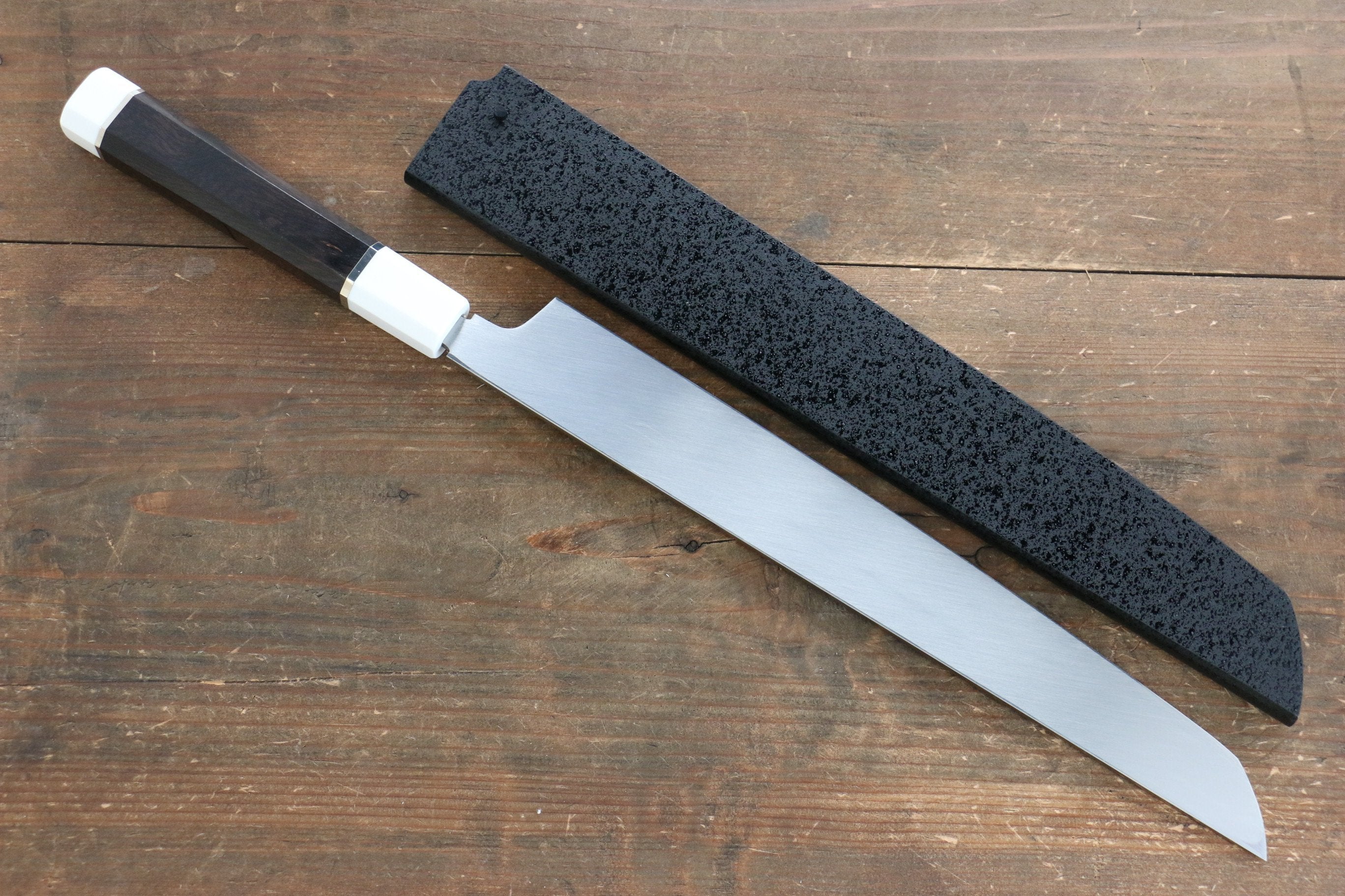堺 孝行 本燒 青鋼二號 鏡面處理 先丸蛸引 300mm 黑檀(帶環型設計)握把 附刀鞘 - 清助刃物