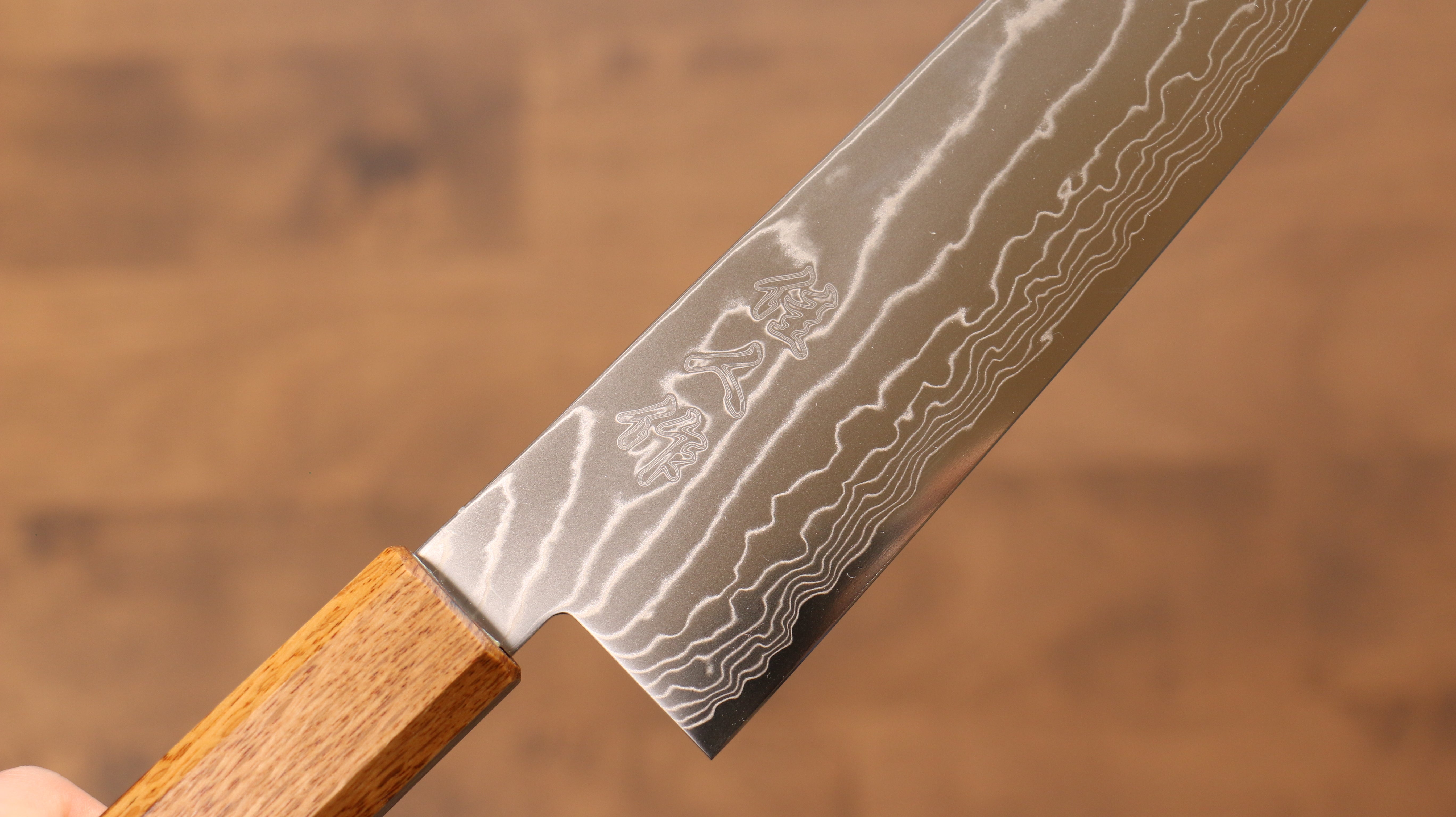 佳人 特殊鈷合金 大馬士革紋 牛刀 210mm 燒櫟木(八角) 握把 - 清助刃物
