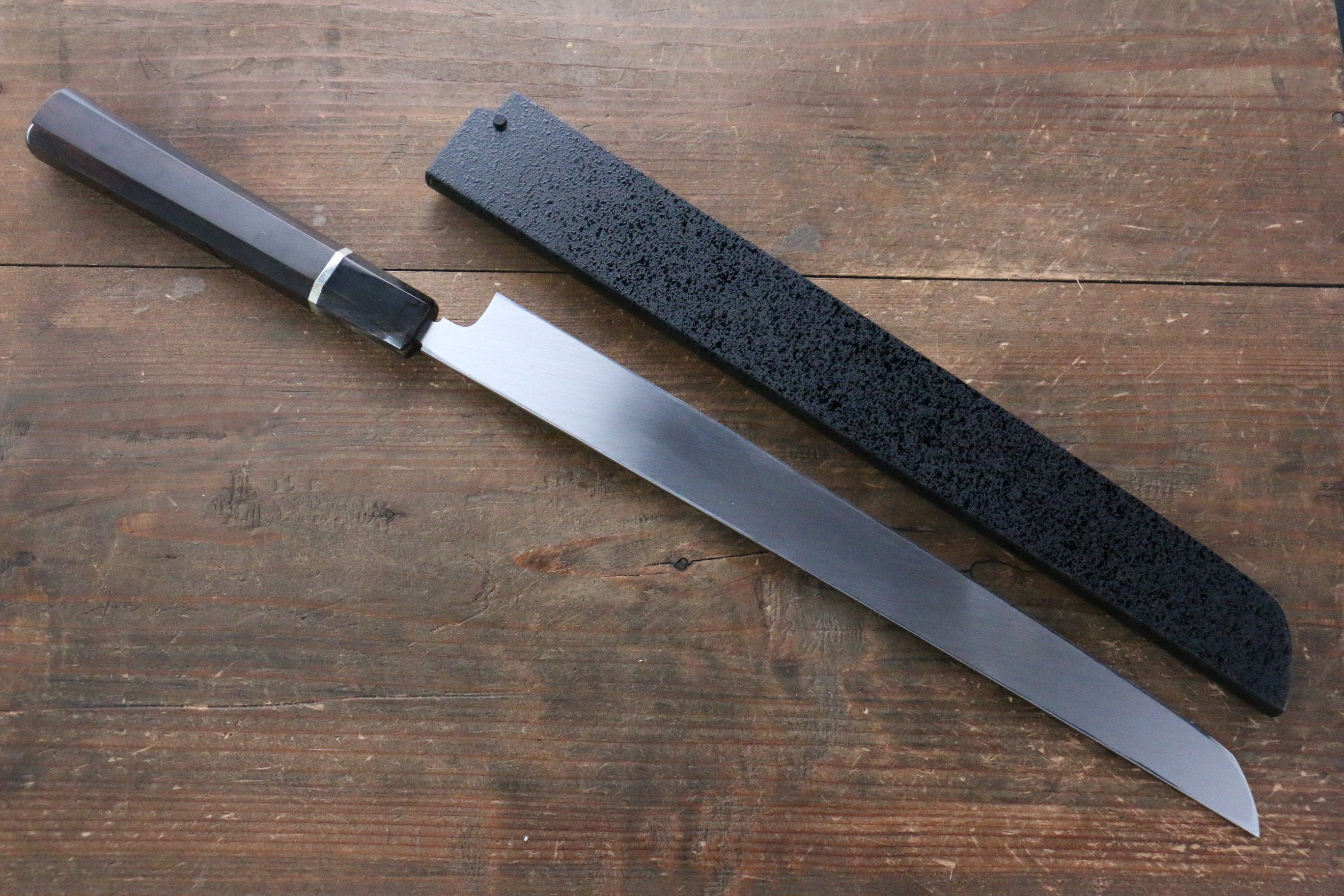 堺 孝行 本燒 青鋼二號 鏡面處理 先丸蛸引 300mm 黑檀(帶環型設計)握把 附刀鞘 - 清助刃物