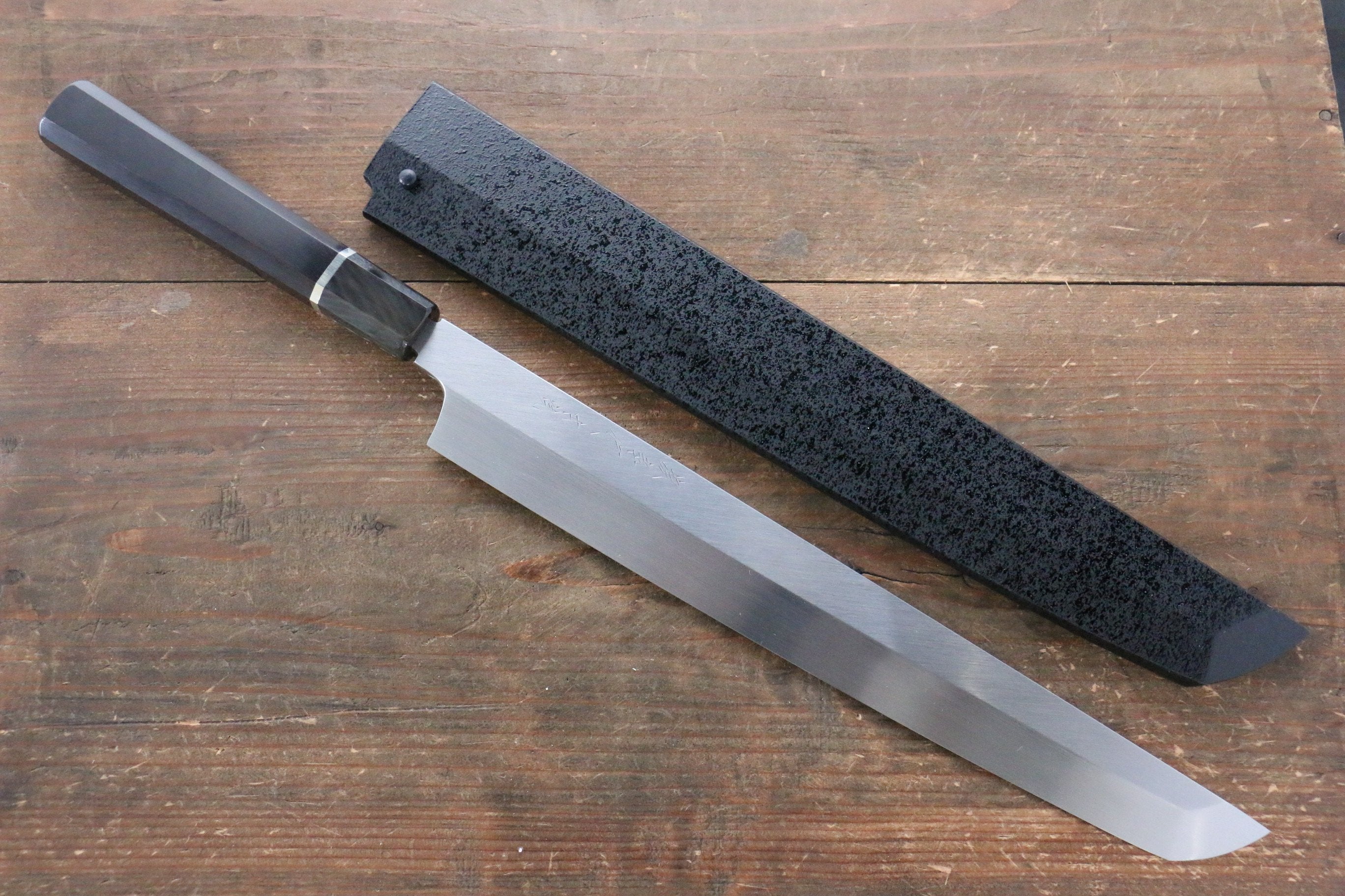 堺 孝行 玄武 本燒 白鋼二號 先丸柳刃 300mm 黑檀(帶環型設計)握把 附刀鞘 - 清助刃物