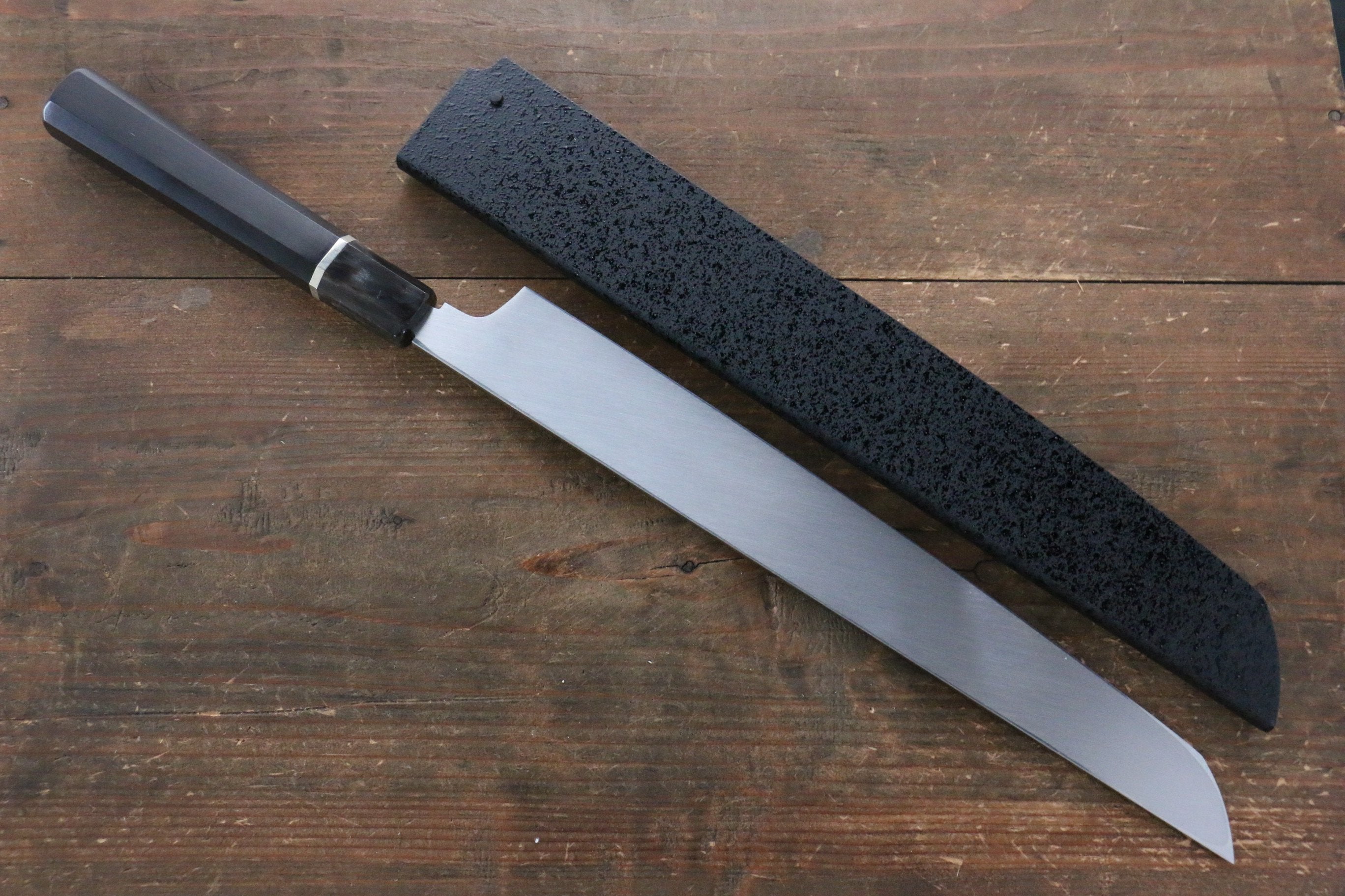 堺 孝行 玄武 本燒 白鋼二號 先丸柳刃 300mm 黑檀(帶環型設計)握把 附刀鞘 - 清助刃物