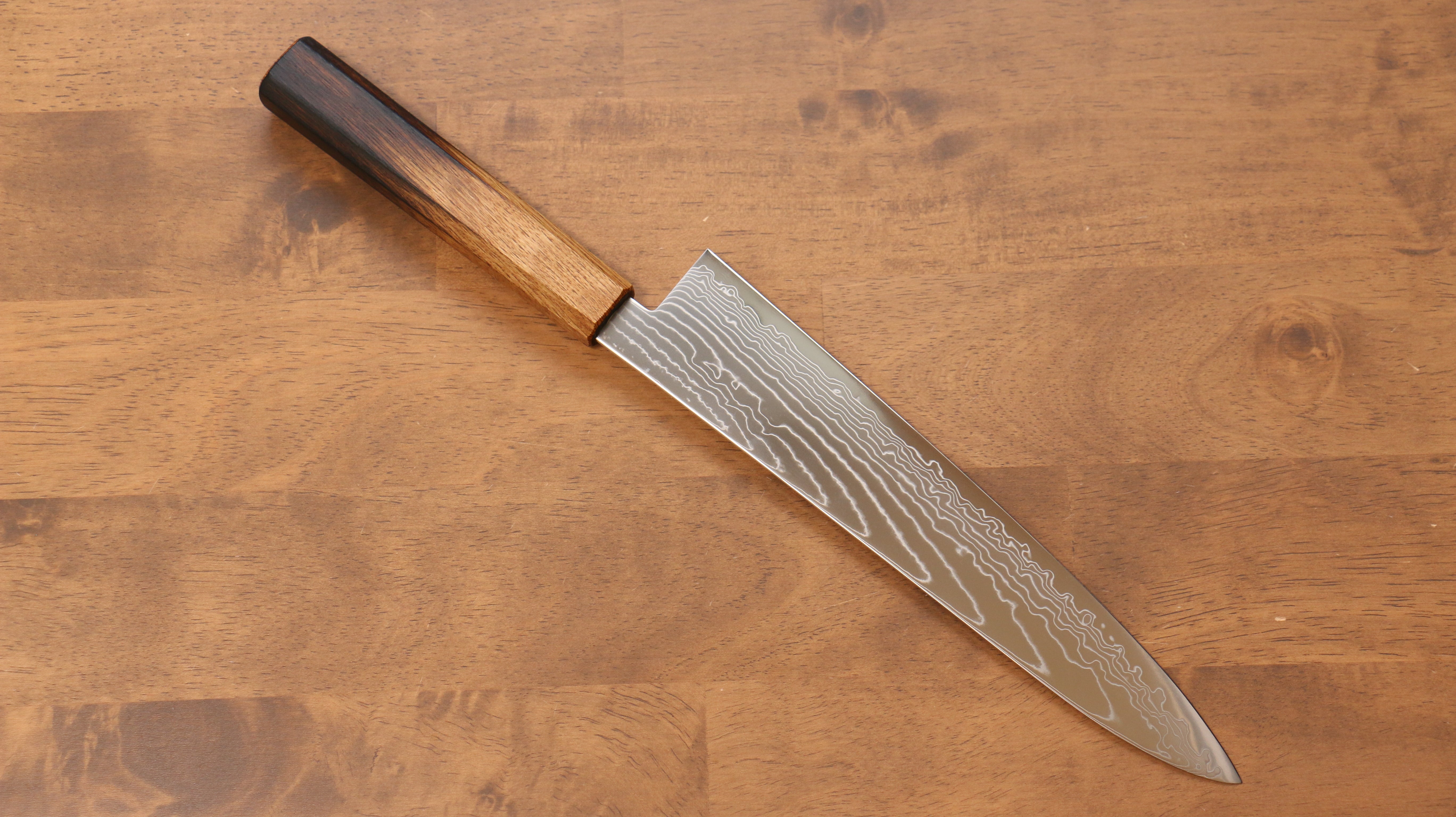 佳人 特殊鈷合金 大馬士革紋 牛刀 240mm 燒櫟木(八角) 握把 - 清助刃物