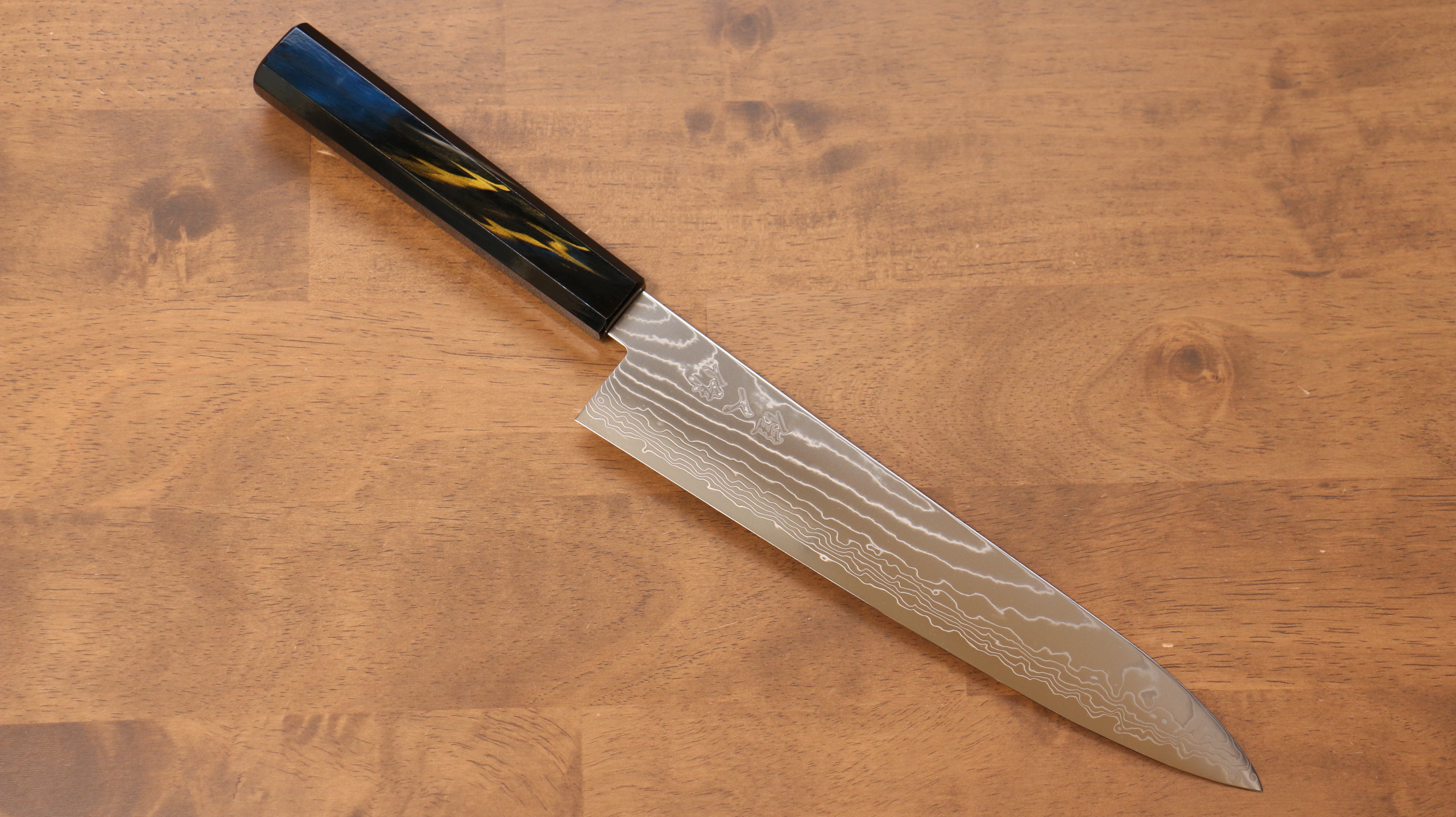佳人 特殊鈷合金 大馬士革紋 牛刀 240mm 漆塗 握把 - 清助刃物