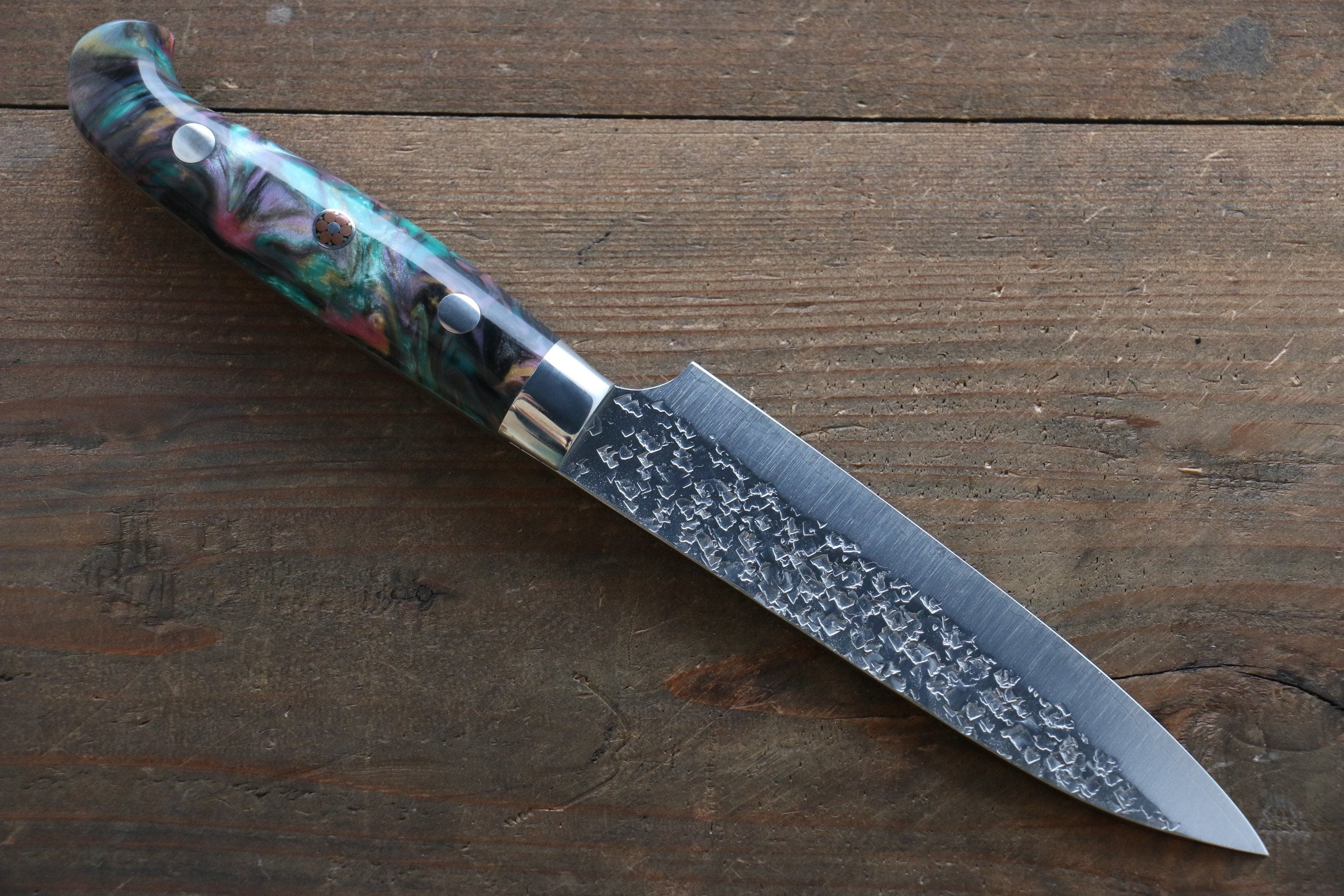 黑崎 優 雫 SG2 鎚目 多用途小刀 130mm 綠大理石握把 - 清助刃物
