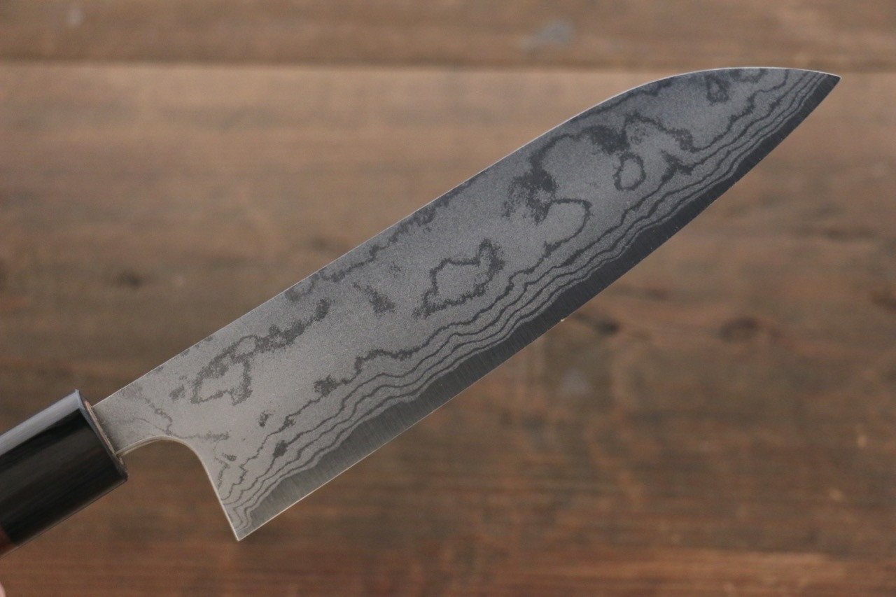 尾形 峻吾 白鋼二號 大馬士革紋 打磨處理 三德刀 180mm 紫檀木 握把 - 清助刃物