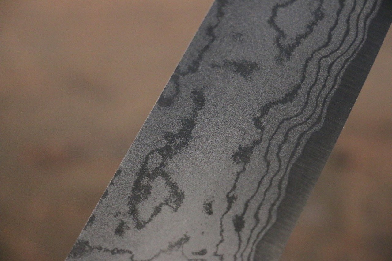 尾形 峻吾 白鋼二號 大馬士革紋 打磨處理 三德刀 180mm 紫檀木 握把 - 清助刃物