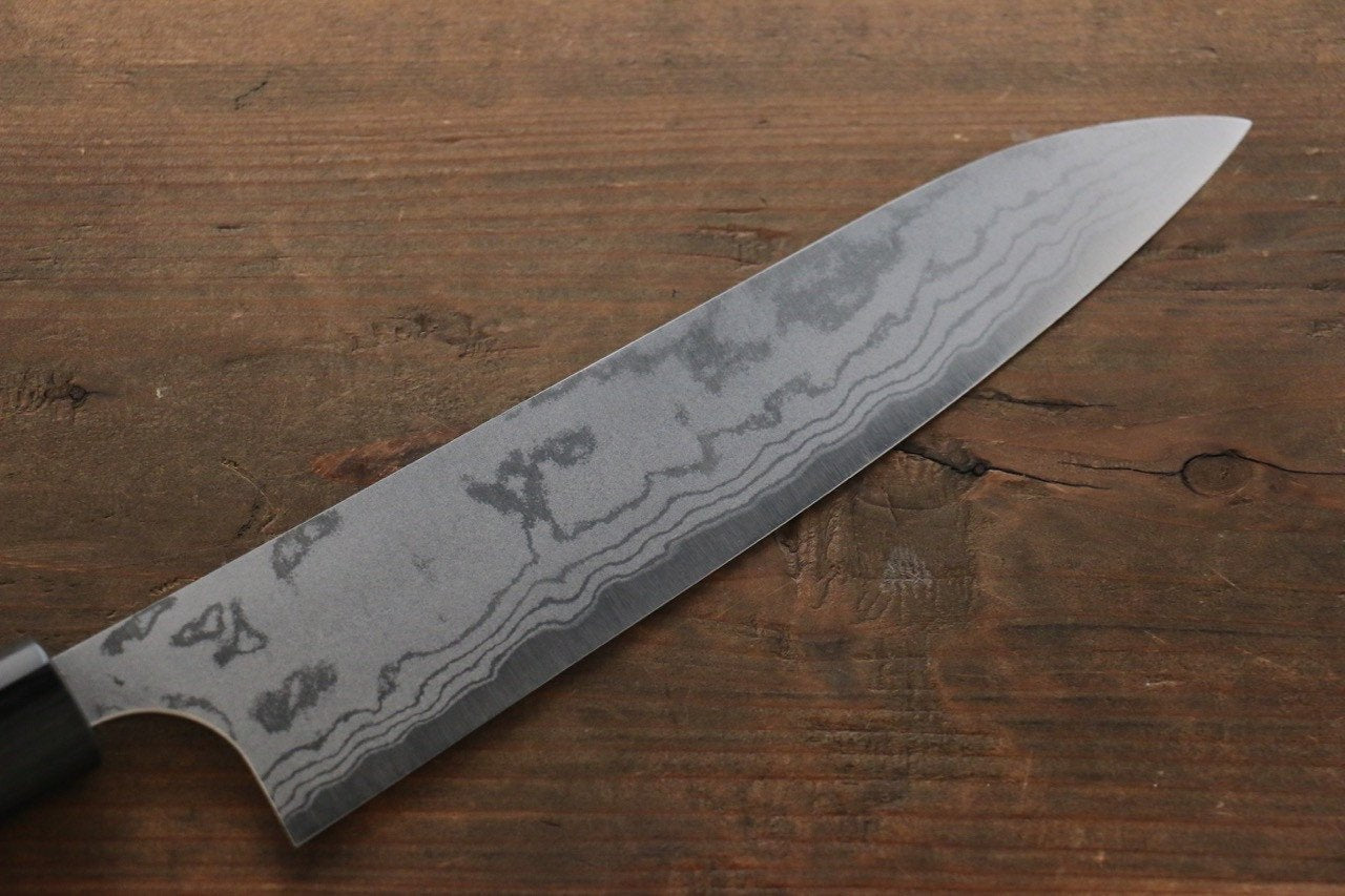 尾形 峻吾 白鋼二號 大馬士革紋 打磨處理 牛刀 210mm 紫檀木 握把 - 清助刃物