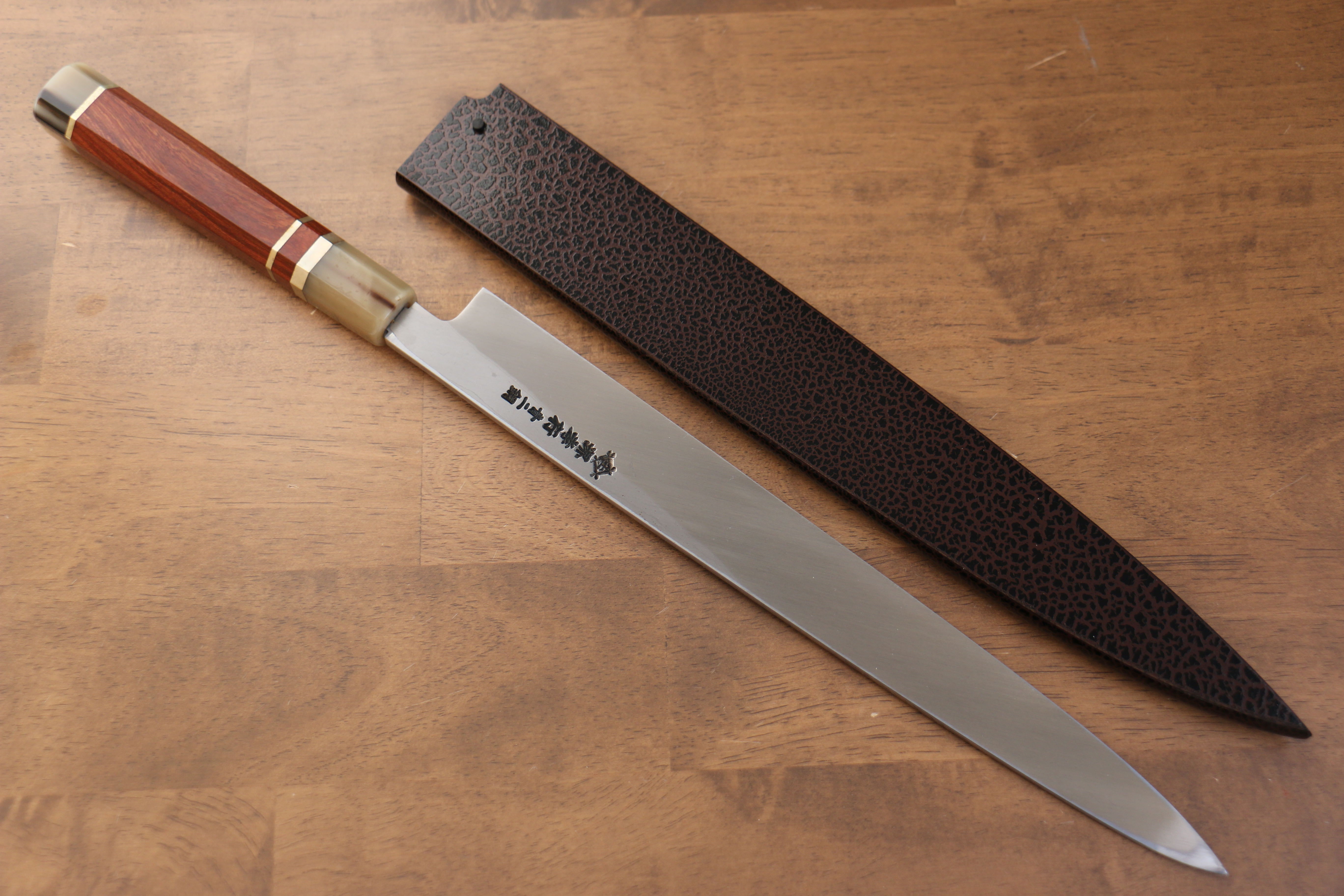 堺 孝行 天龍 Uzushio 渦潮 青鋼二號 刻有龍的圖樣 柳刃 300mm 紅黑檀 握把 附刀鞘 - 系列商品之1 - 清助刃物