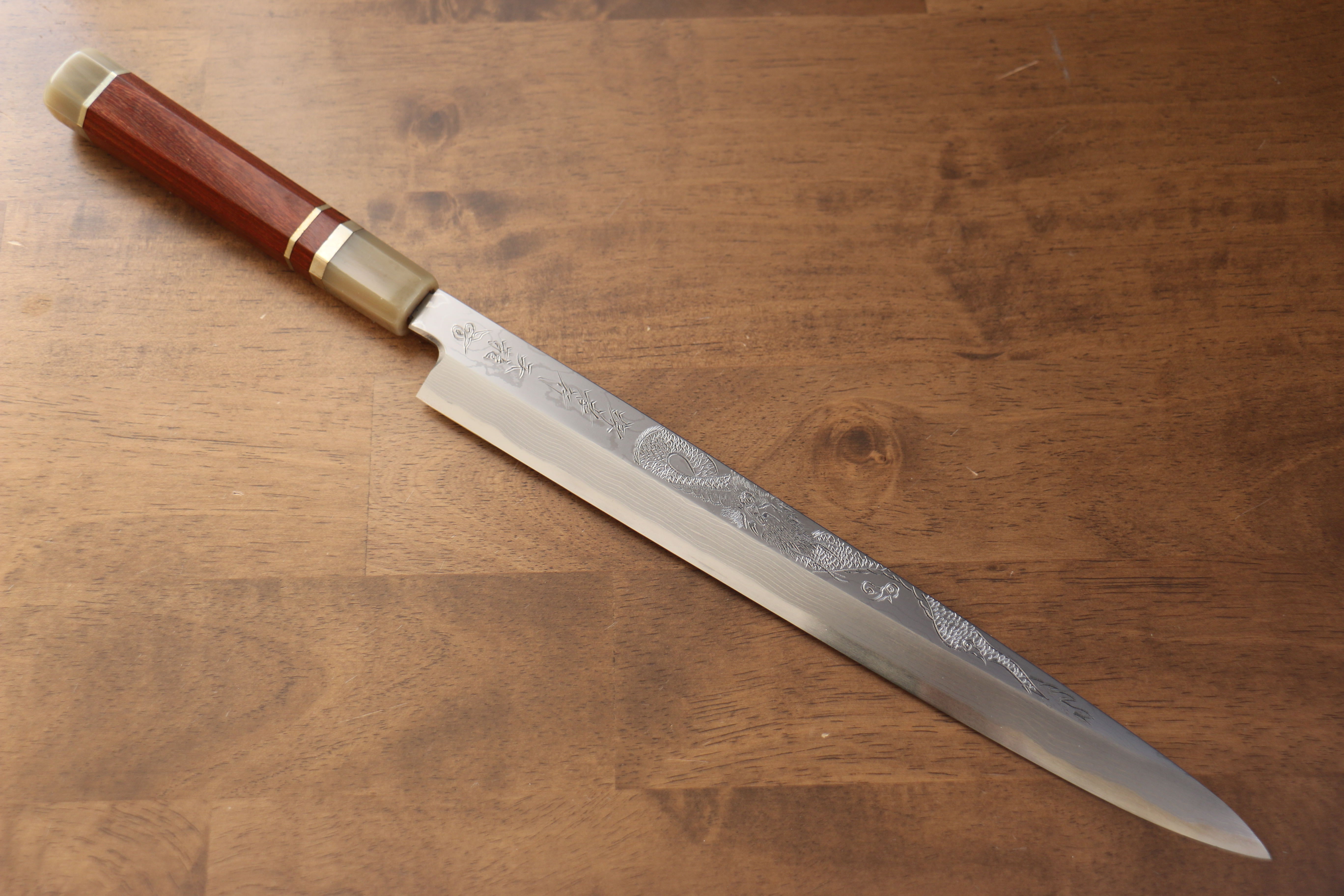 堺 孝行 天龍 Uzushio 渦潮 青鋼二號 刻有龍的圖樣 柳刃 300mm 紅黑檀 握把 附刀鞘 - 系列商品之1 - 清助刃物
