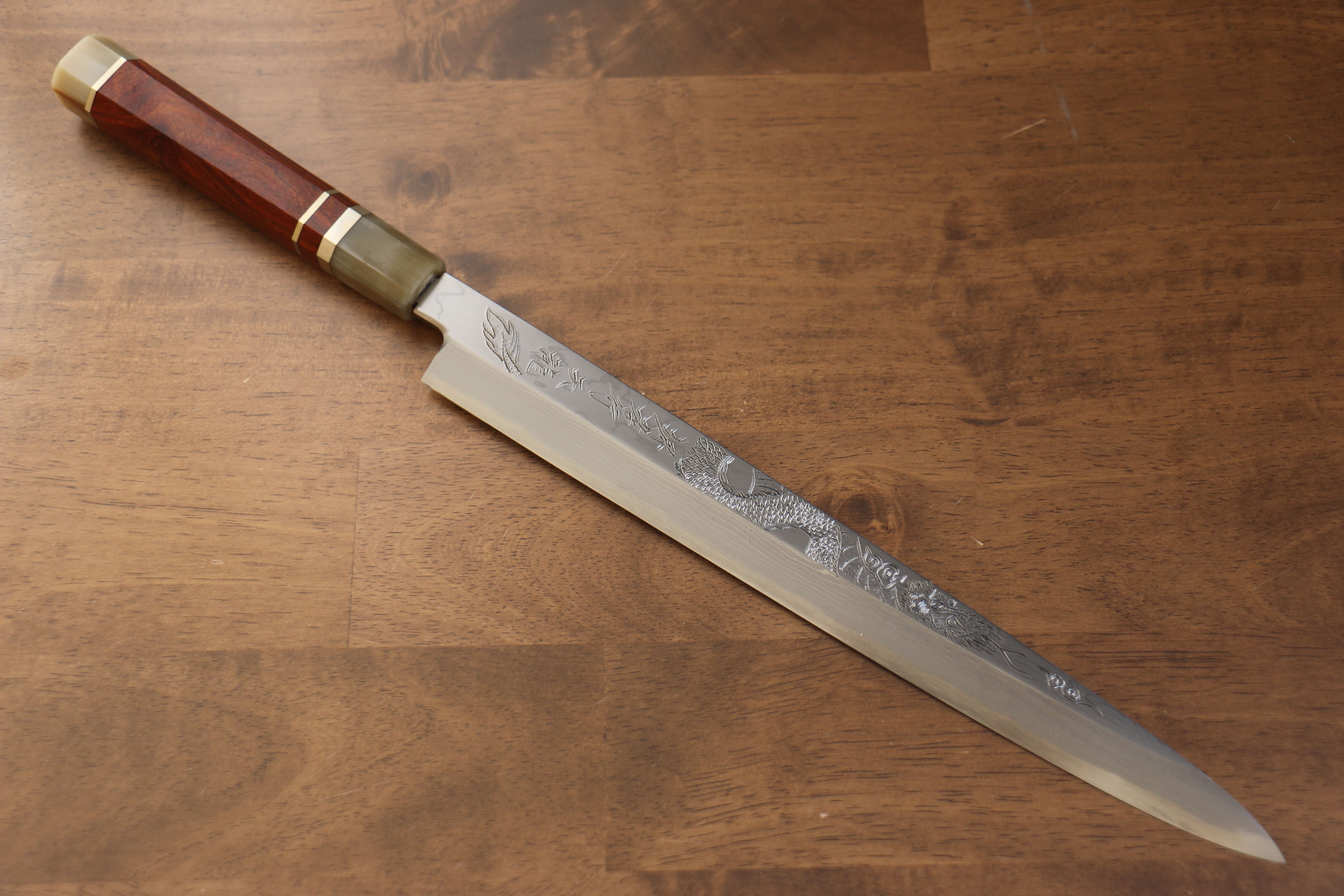 堺 孝行 天龍 Uzushio 渦潮 青鋼二號 刻有龍的圖樣 柳刃 300mm 紅黑檀 握把 附刀鞘 - 系列商品之3 - 清助刃物