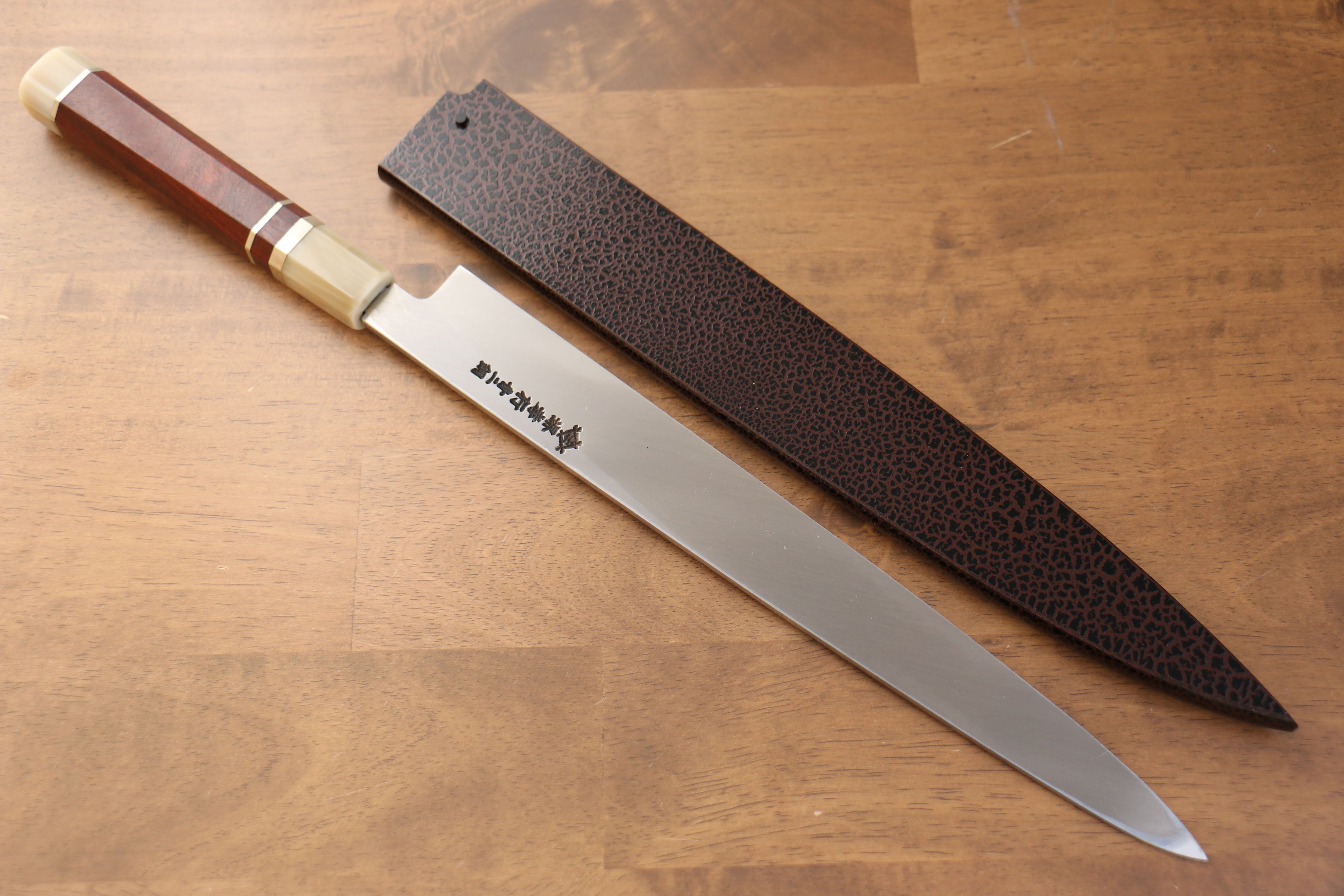 堺 孝行 天龍 Uzushio 渦潮 青鋼二號 刻有龍的圖樣 柳刃 300mm 紅黑檀 握把 附刀鞘 - 系列商品之4 - 清助刃物