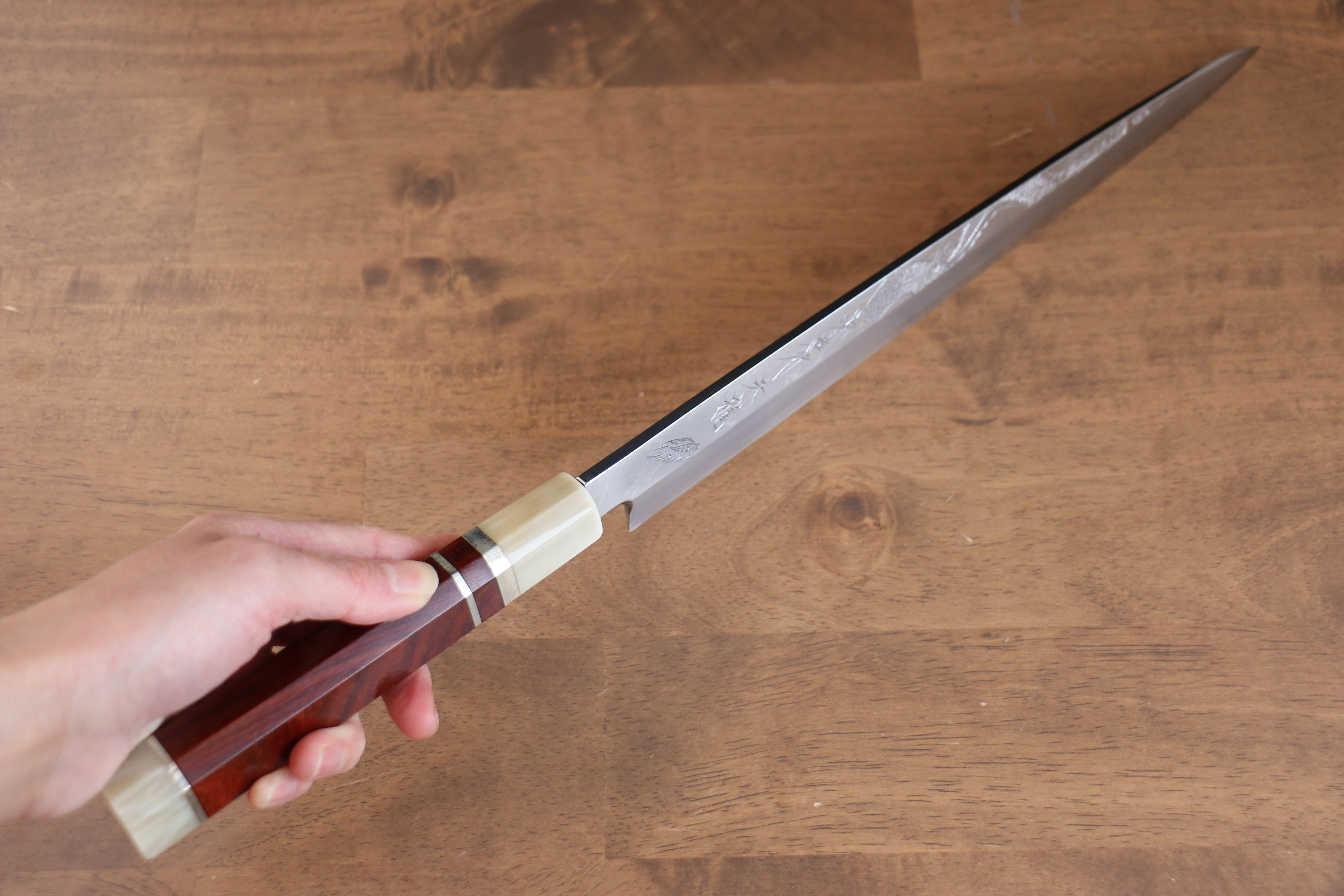 堺 孝行 天龍 Uzushio 渦潮 青鋼二號 刻有龍的圖樣 柳刃 300mm 紅黑檀 握把 附刀鞘 - 系列商品之4 - 清助刃物