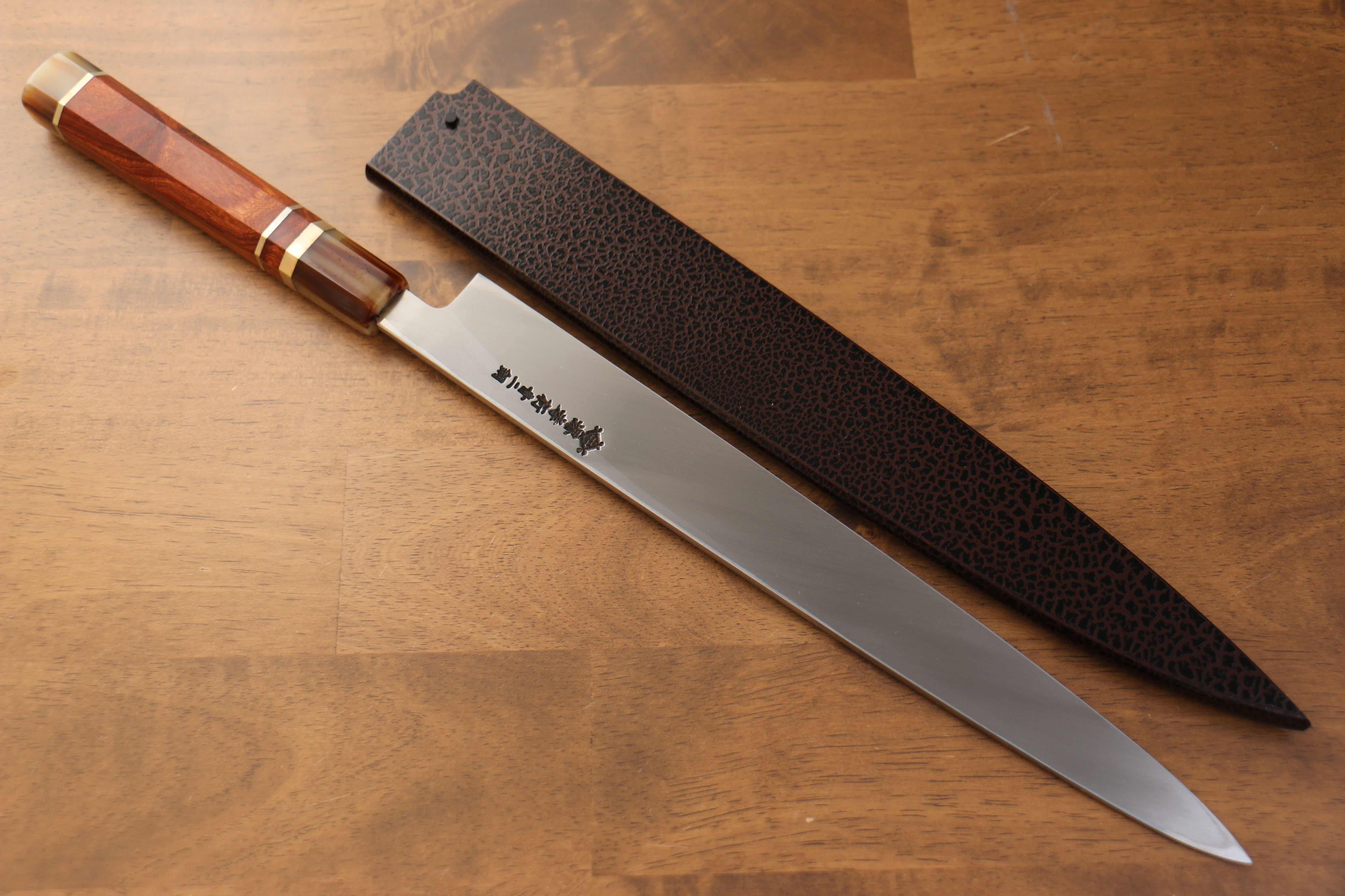 堺 孝行 天龍 Uzushio 渦潮 青鋼二號 刻有龍的圖樣 柳刃 300mm 紅黑檀 握把 附刀鞘 - 系列商品之5 - 清助刃物