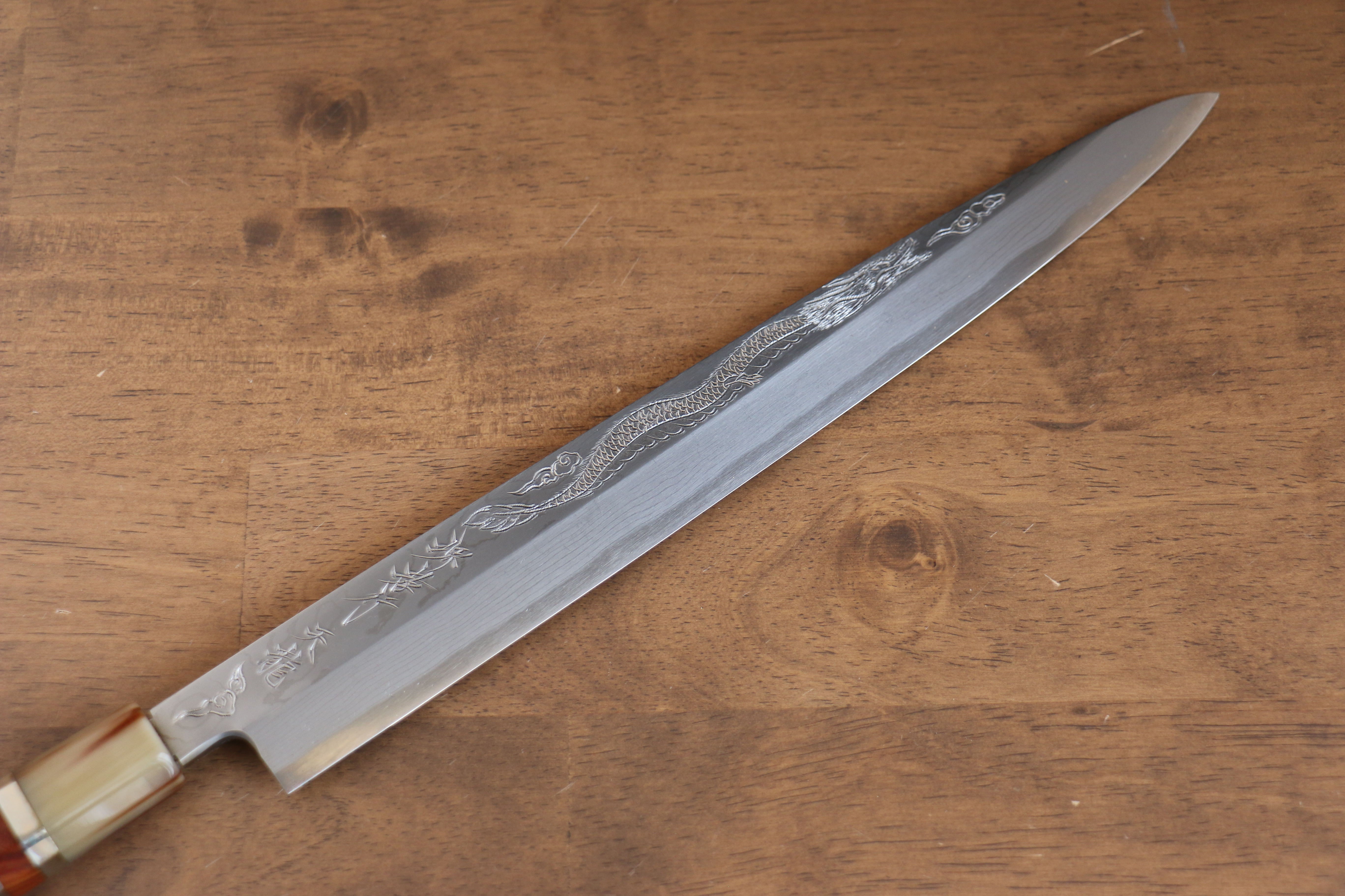 堺 孝行 天龍 Uzushio 渦潮 青鋼二號 刻有龍的圖樣 柳刃 300mm 紅黑檀 握把 附刀鞘 - 系列商品之5 - 清助刃物