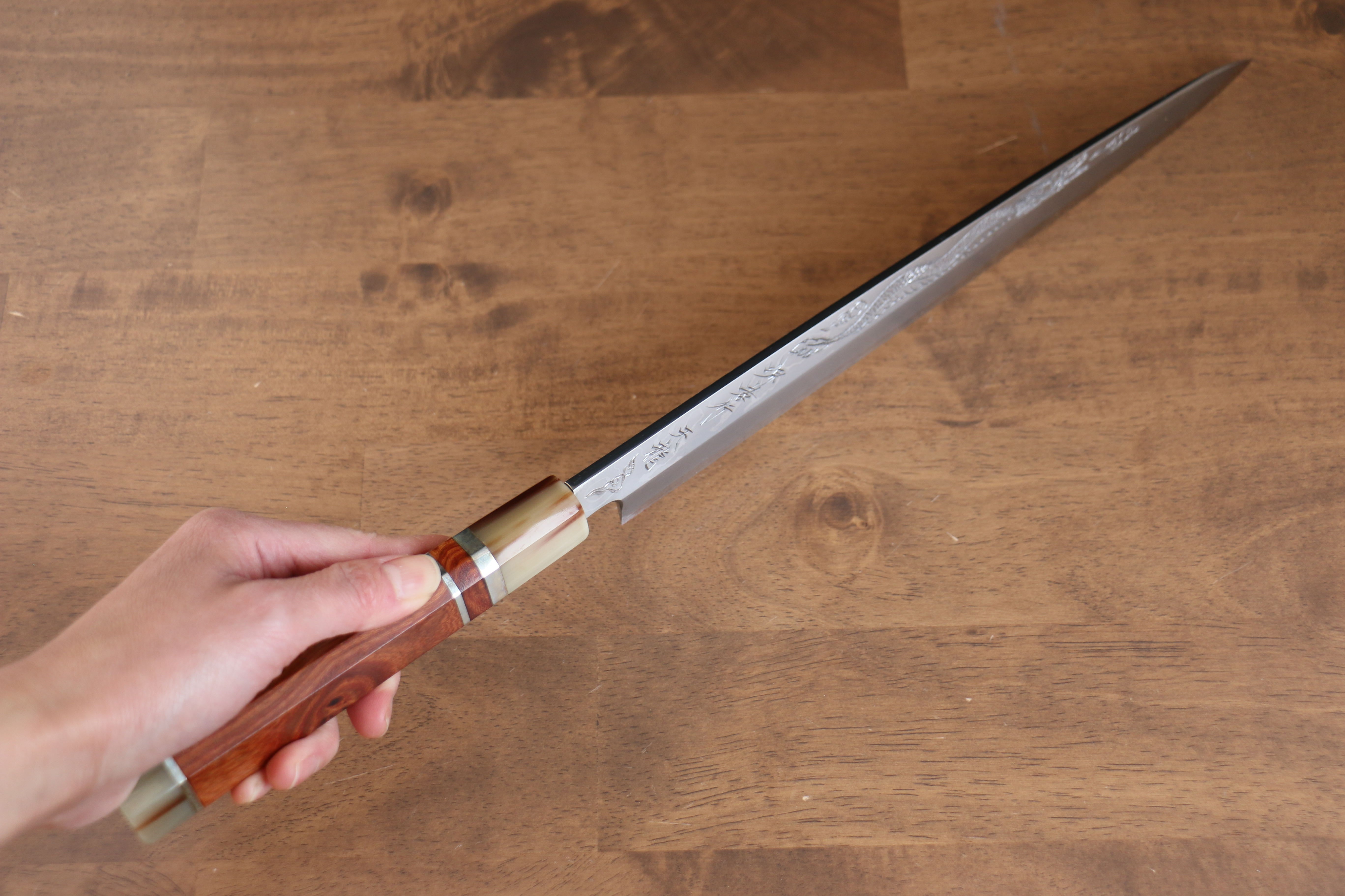 堺 孝行 天龍 Uzushio 渦潮 青鋼二號 刻有龍的圖樣 柳刃 300mm 紅黑檀 握把 附刀鞘 - 系列商品之5 - 清助刃物