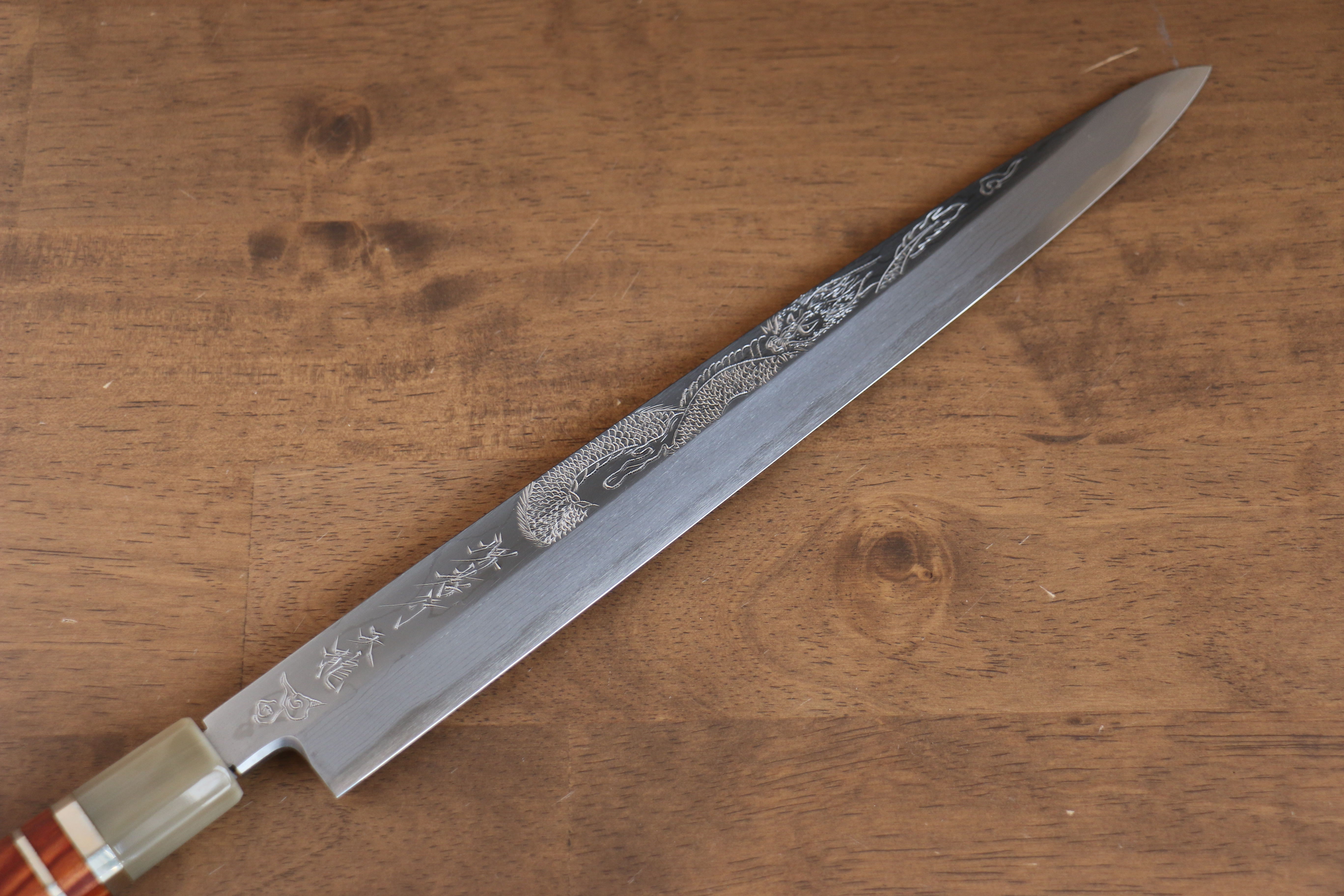 堺 孝行 天龍 Uzushio 渦潮 青鋼二號 刻有龍的圖樣 柳刃 300mm 紅黑檀 握把 附刀鞘 - 系列商品之6 - 清助刃物
