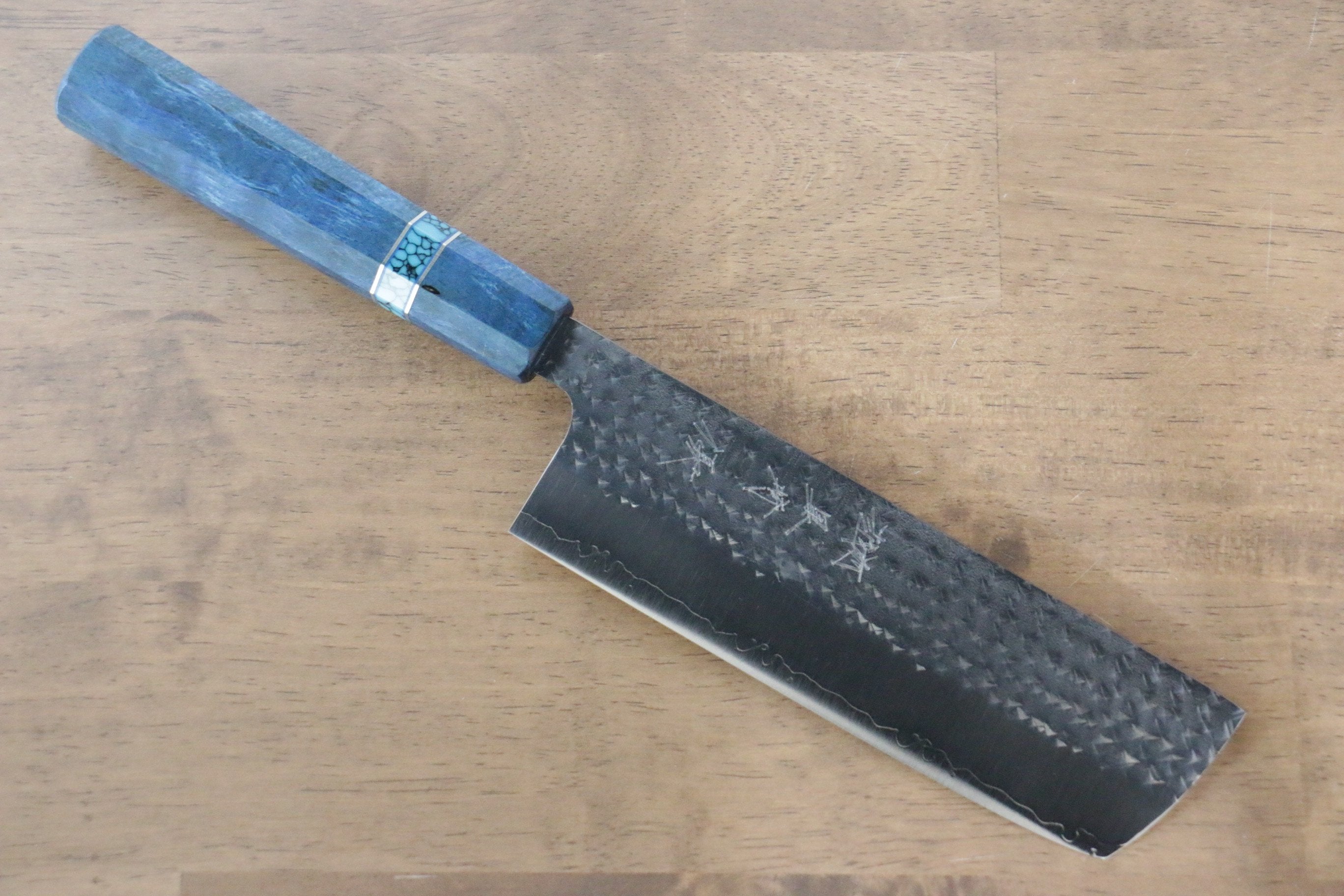 黑崎 優 閃光 SG2 鎚目 菜切 165mm 楓木(青色帶土耳其石環型設計) 握把 - 清助刃物