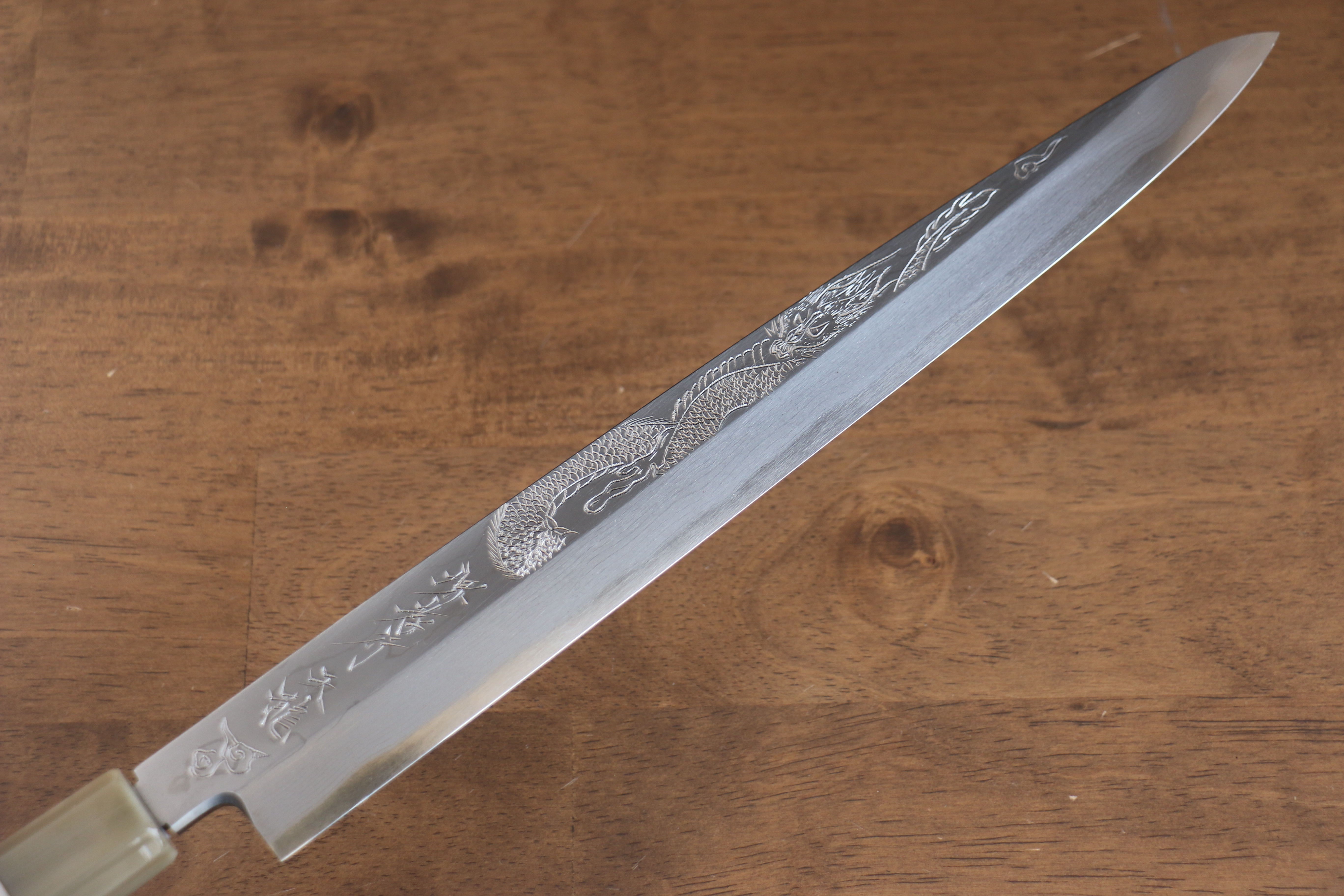 堺 孝行 天龍 Uzushio 渦潮 青鋼二號 刻有龍的圖樣 柳刃 300mm 紅黑檀 握把 附刀鞘 - 系列商品之6 - 清助刃物