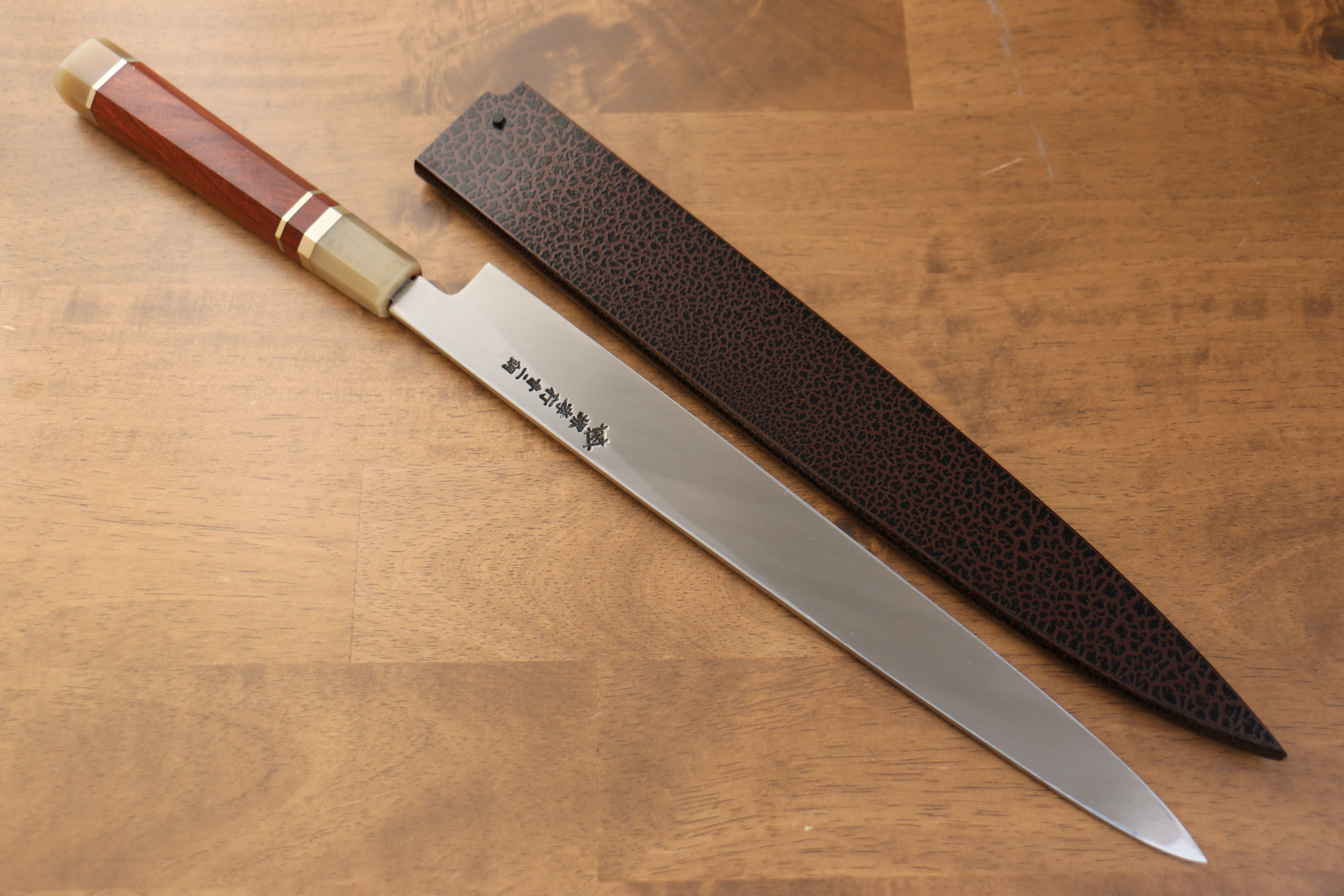 堺 孝行 天龍 Uzushio 渦潮 青鋼二號 刻有龍的圖樣 柳刃 300mm 紅黑檀 握把 附刀鞘 - 系列商品之7 - 清助刃物
