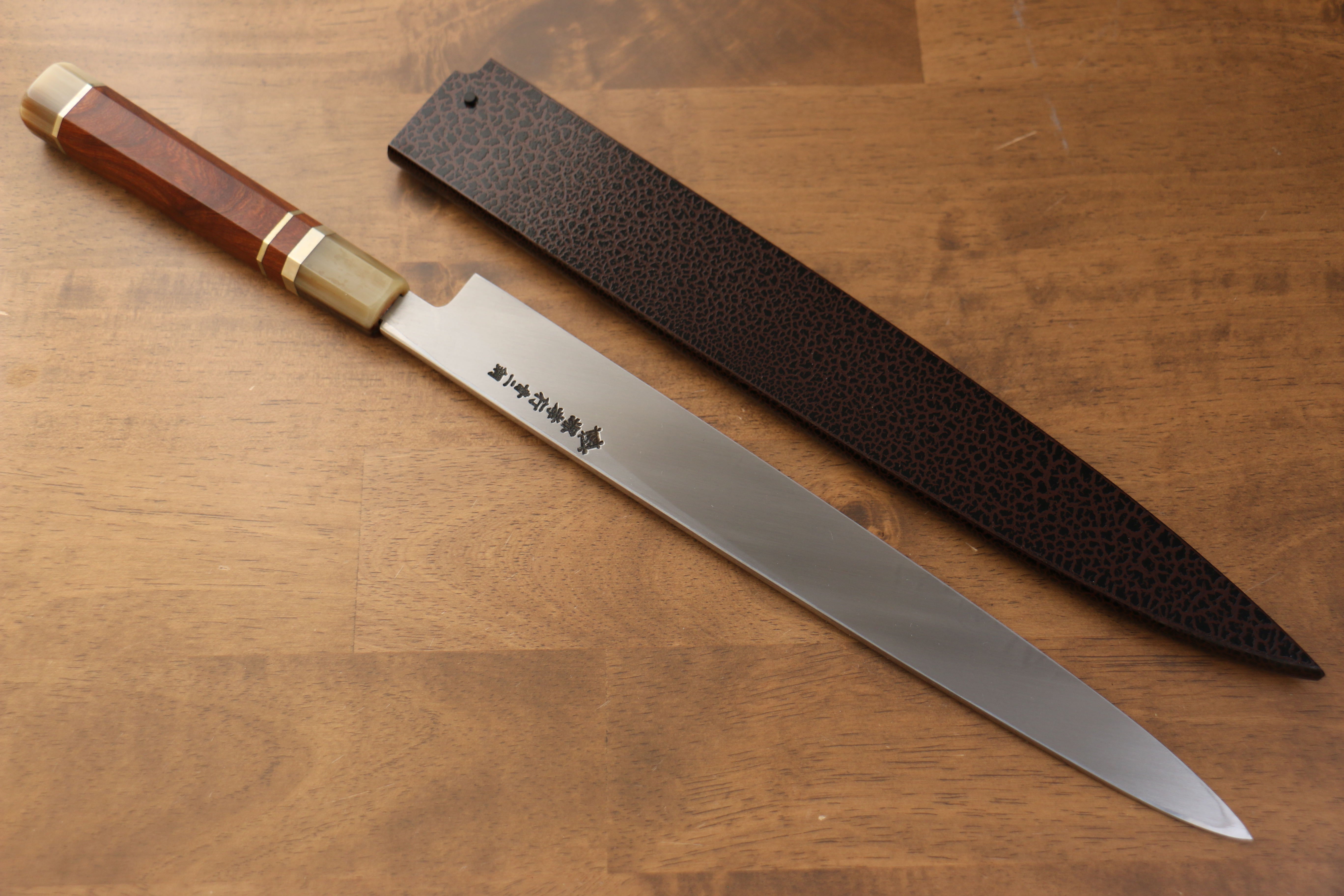 堺 孝行 天龍 Uzushio 渦潮 青鋼二號 刻有龍的圖樣 柳刃 300mm 紅黑檀 握把 附刀鞘 - 系列商品之8 - 清助刃物