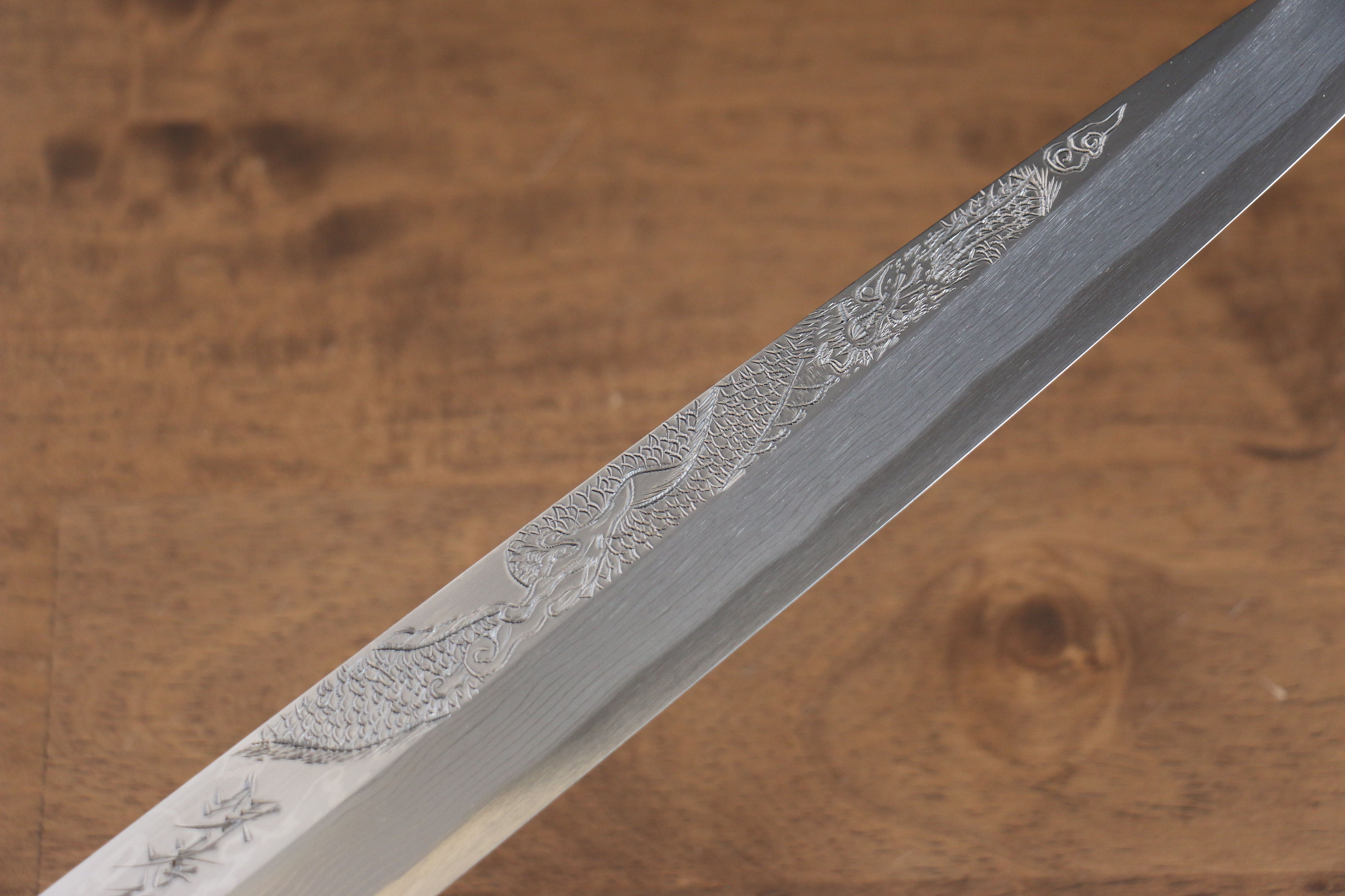 堺 孝行 天龍 Uzushio 渦潮 青鋼二號 刻有龍的圖樣 柳刃 300mm 紅黑檀 握把 附刀鞘 - 系列商品之8 - 清助刃物