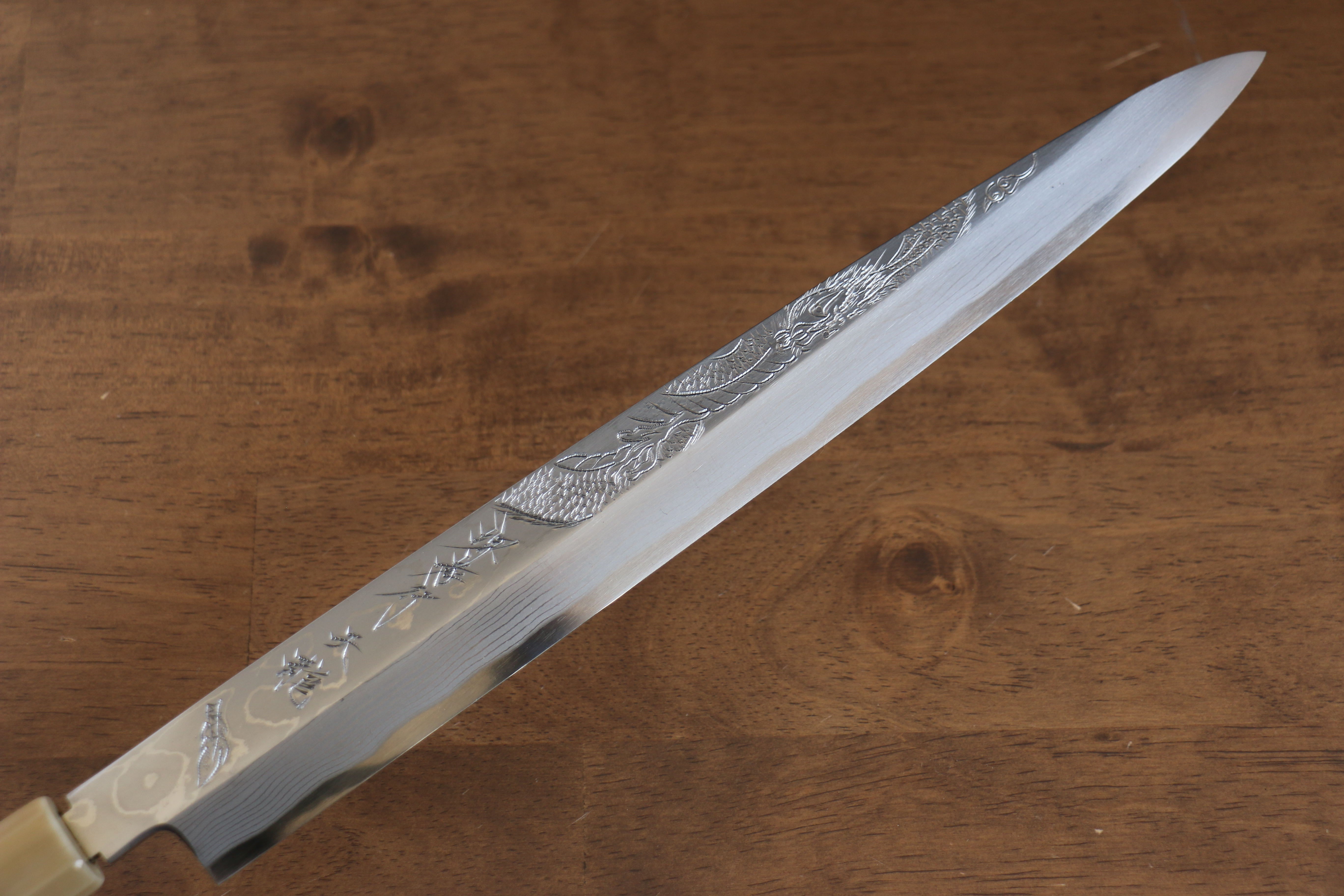 堺 孝行 天龍 Uzushio 渦潮 青鋼二號 刻有龍的圖樣 柳刃 300mm 紅黑檀 握把 附刀鞘 - 系列商品之9 - 清助刃物