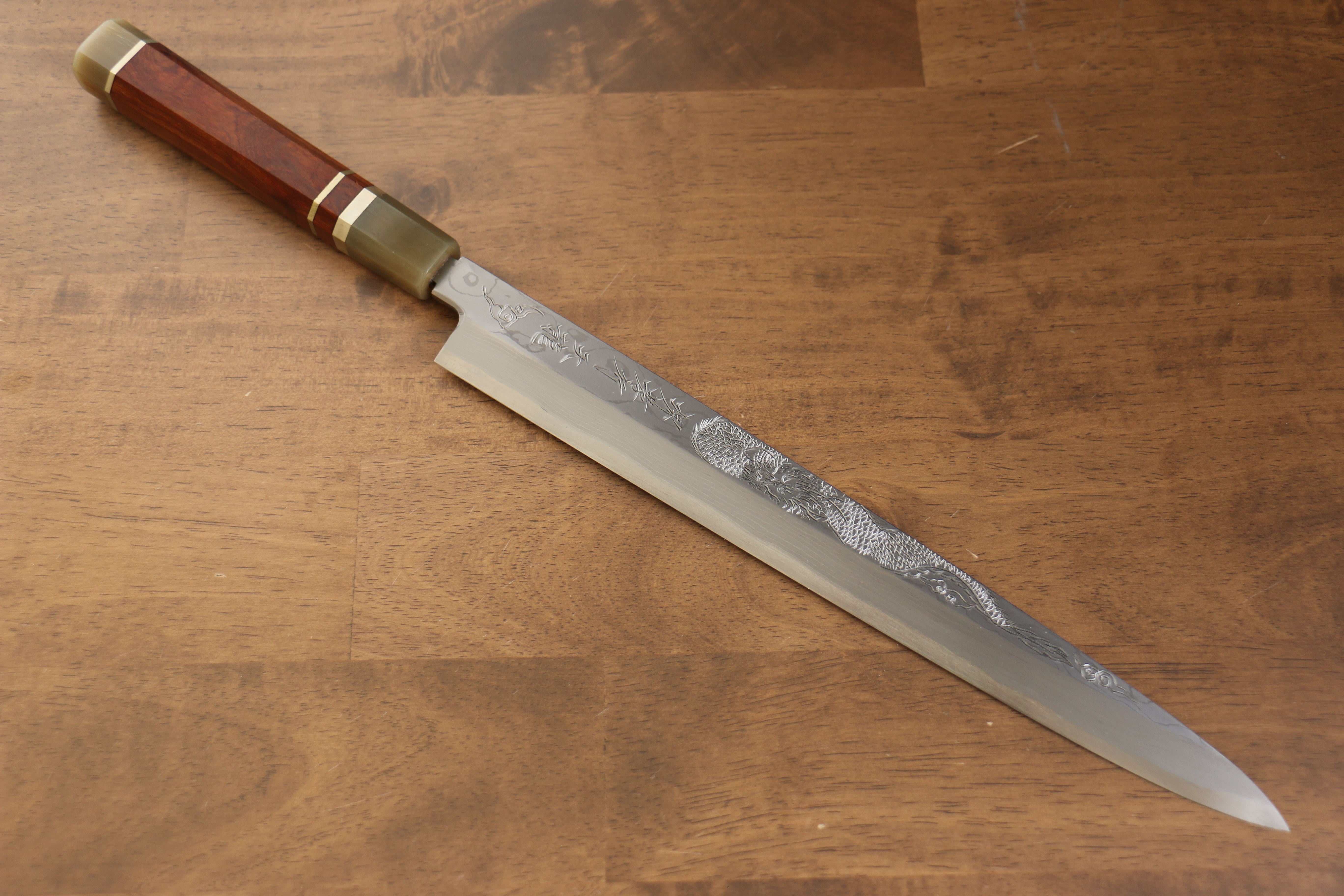堺 孝行 天龍 Uzushio 渦潮 青鋼二號 刻有龍的圖樣 柳刃 300mm 紅黑檀 握把 附刀鞘 - 系列商品之11 - 清助刃物