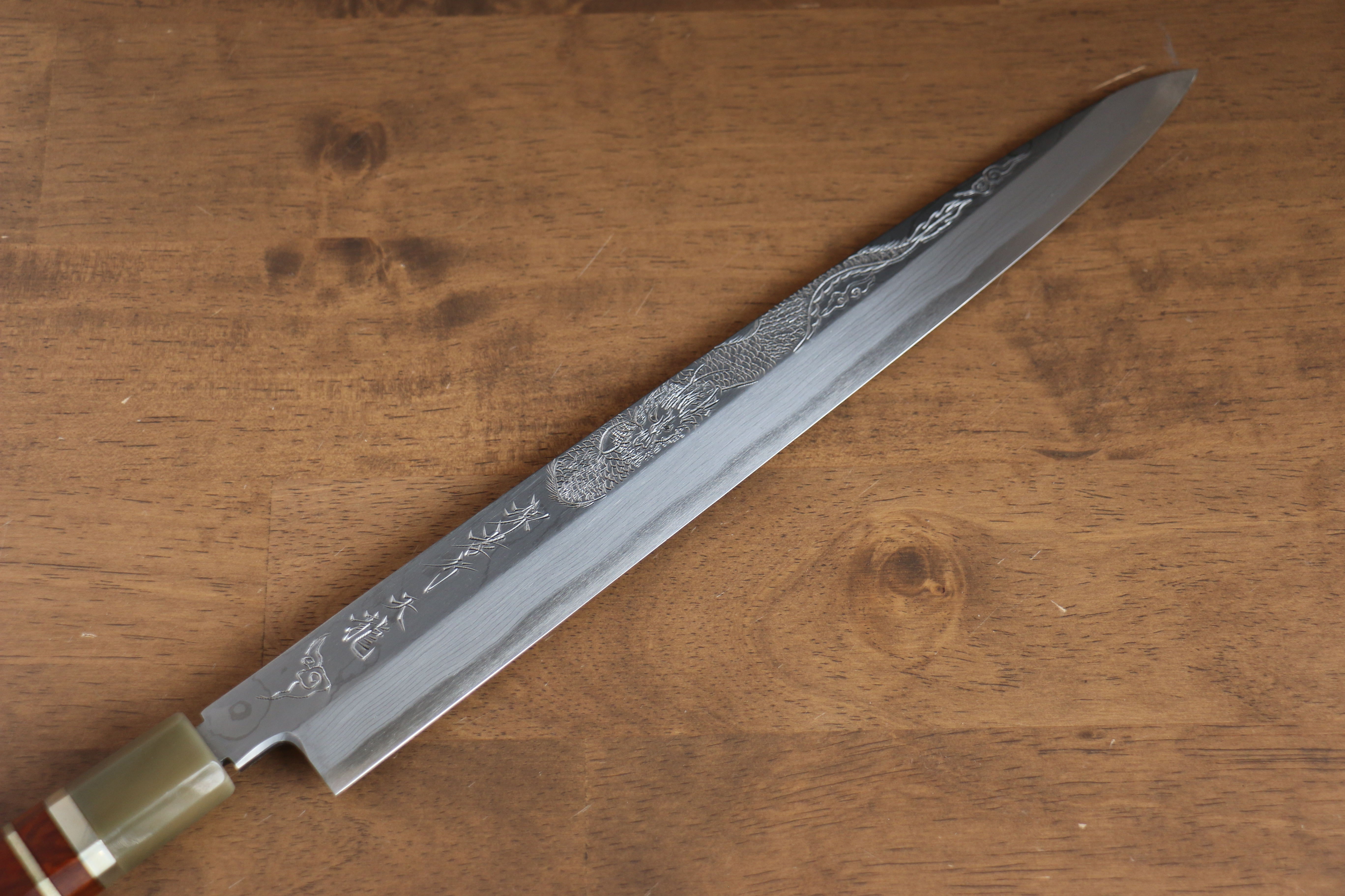 堺 孝行 天龍 Uzushio 渦潮 青鋼二號 刻有龍的圖樣 柳刃 300mm 紅黑檀 握把 附刀鞘 - 系列商品之11 - 清助刃物