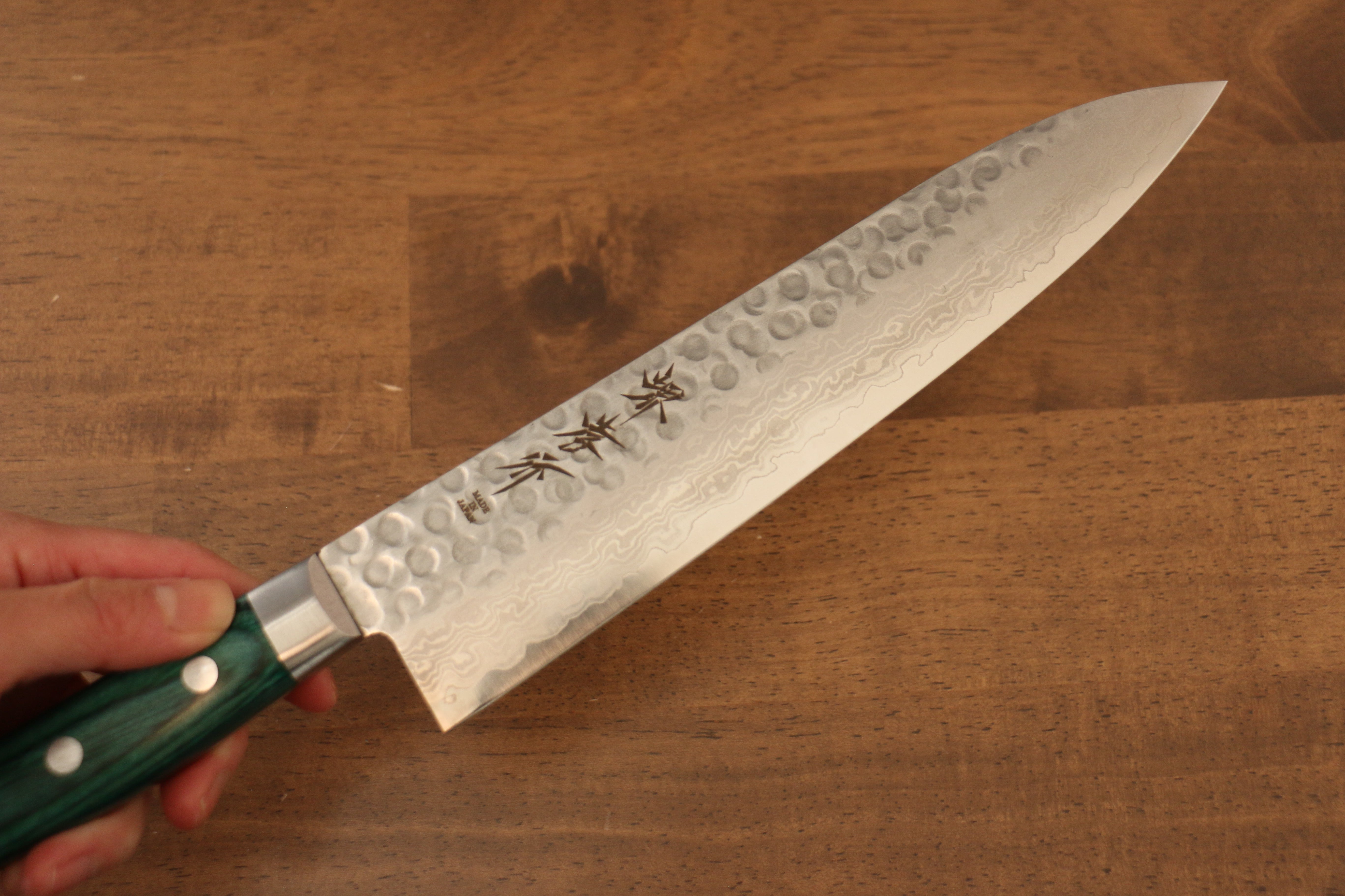 堺 孝行 VG10 17層大馬士革紋 牛刀 210mm 合成木(綠色) 握把 - 清助刃物