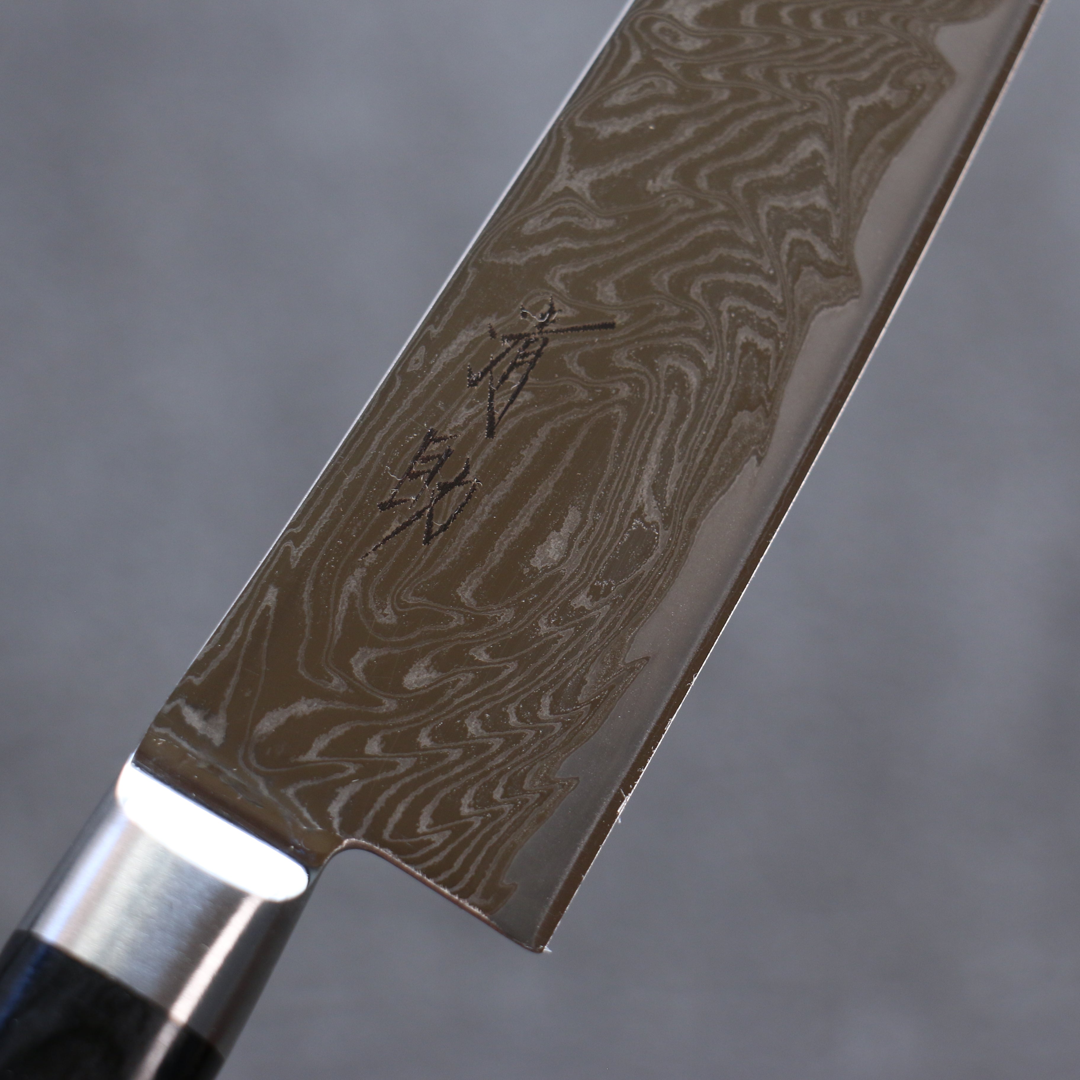 清助 海浪 AUS10 鏡面處理 大馬士革紋 多用途小刀 135mm 黑合成木 握把 - 清助刃物
