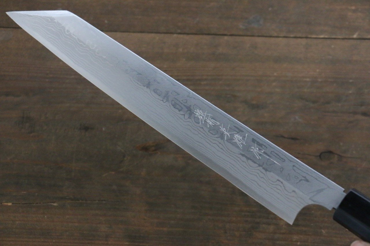 北岡 英雄 【左撇子用】 白鋼二號 大馬士革紋 切付柳刃 270mm 紫檀木握把 - 清助刃物