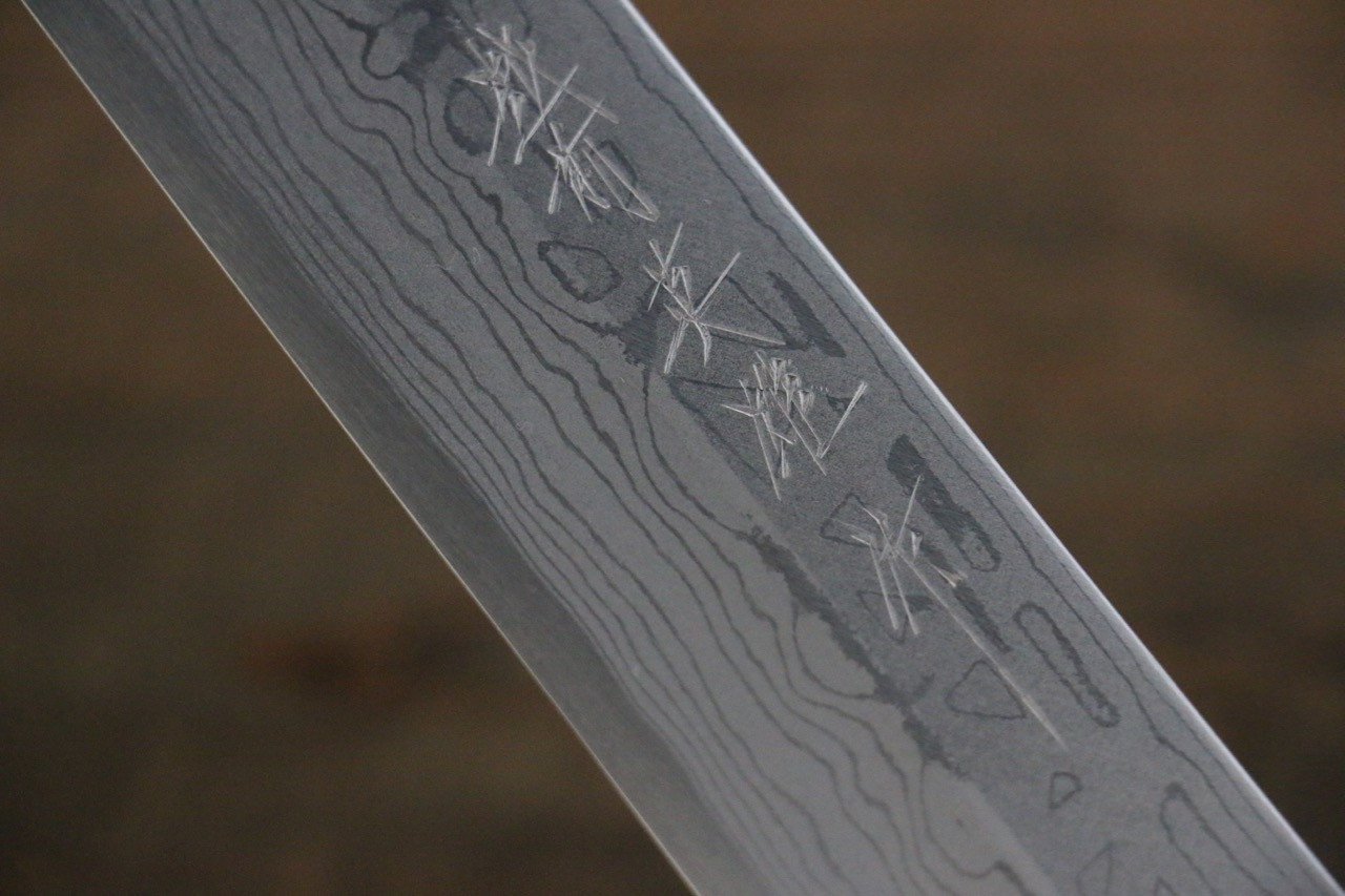 北岡 英雄 【左撇子用】 白鋼二號 大馬士革紋 切付柳刃 270mm 紫檀木握把 - 清助刃物