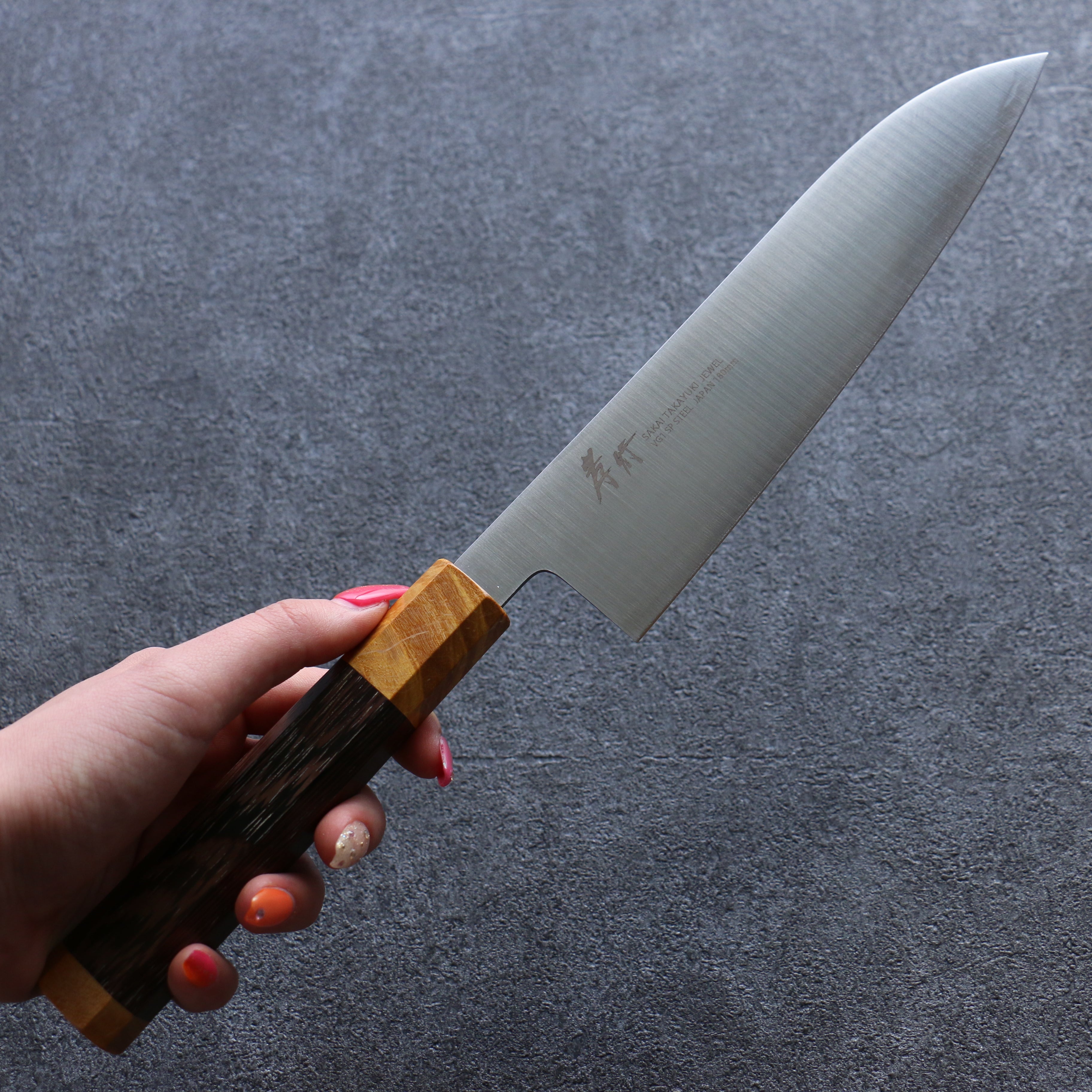 堺 孝行 JEWEL 托帕石 VG1 三德刀 180mm 雞翅木(兩側黃口輪) 握把 - 清助刃物